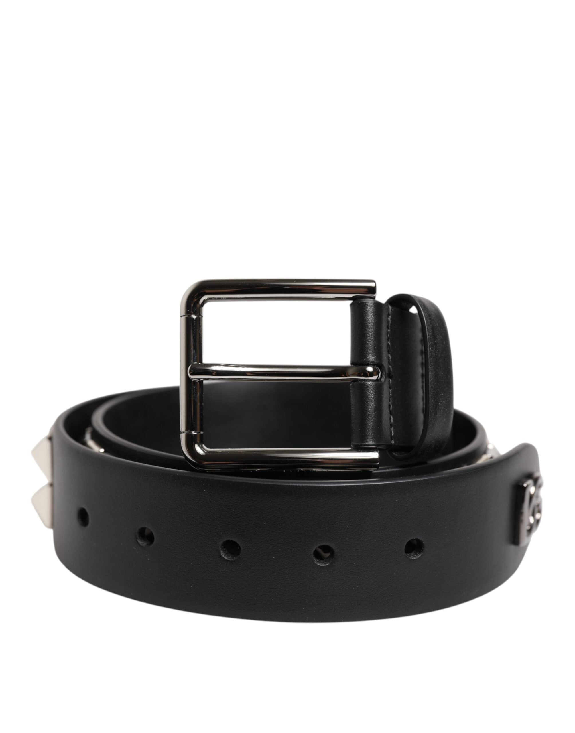 Dolce & Gabbana Black Leather Studded DG Metal Buckle Men's Belt (Pre-Owned)