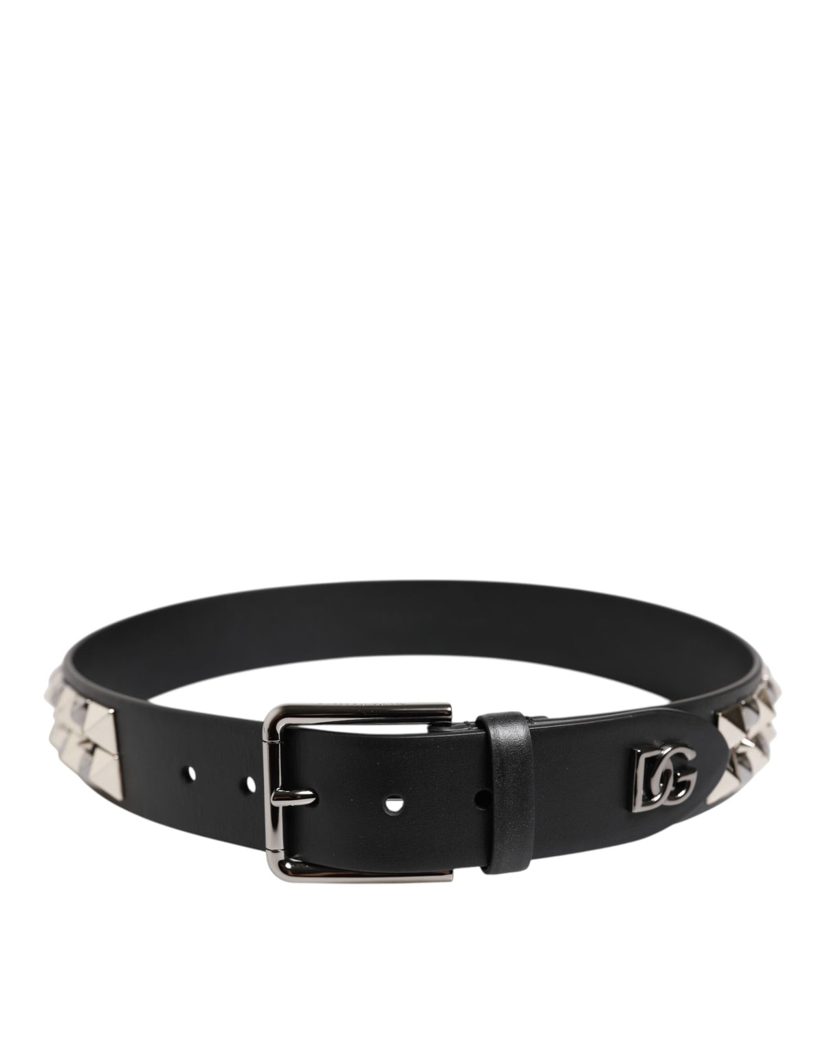 Dolce & Gabbana Black Leather Studded DG Metal Buckle Men's Belt (Pre-Owned)
