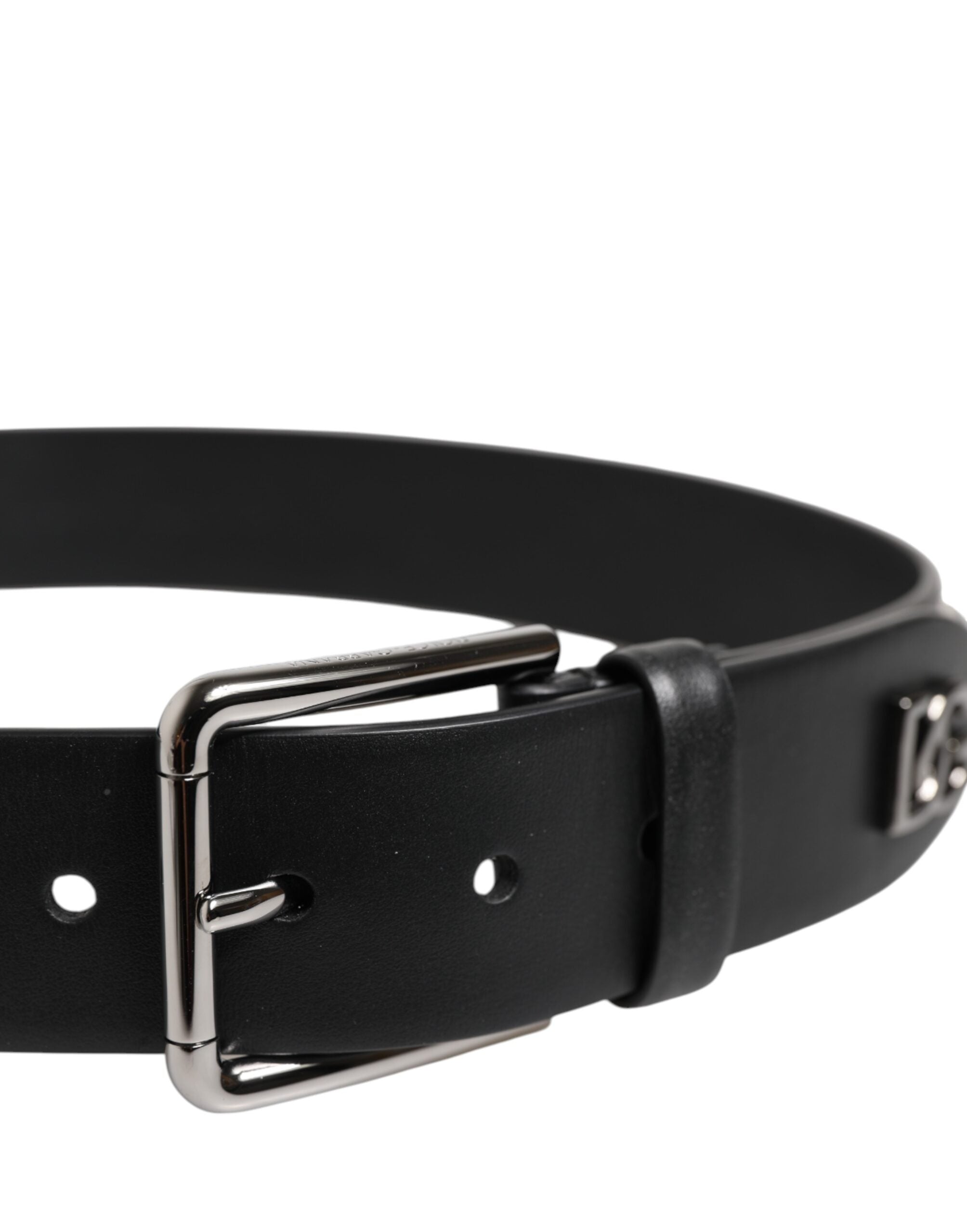 Dolce & Gabbana Black Leather Studded DG Metal Buckle Men's Belt (Pre-Owned)
