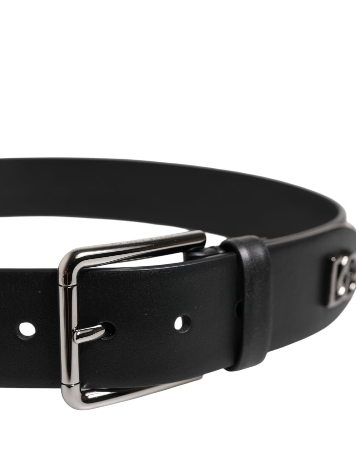 Dolce & Gabbana Black Leather Studded DG Metal Buckle Men's Belt (Pre-Owned)