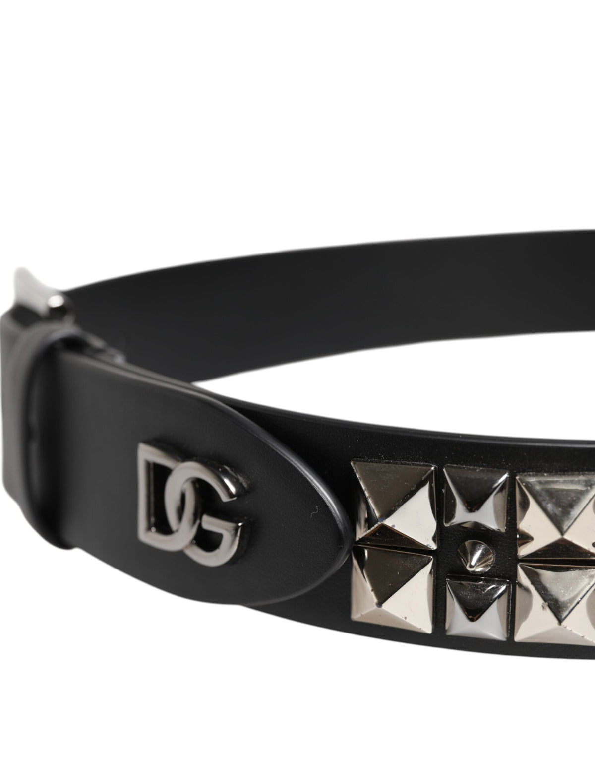 Dolce & Gabbana Black Leather Studded DG Metal Buckle Men's Belt (Pre-Owned)
