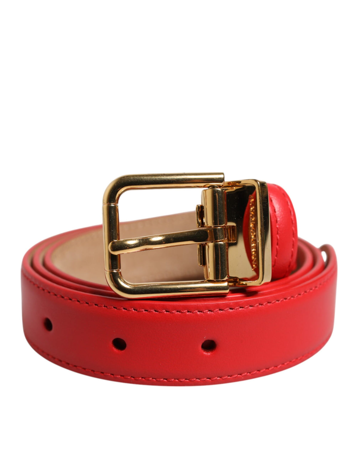Dolce & Gabbana Red Leather Gold Metal Buckle Cintura Women's Belt