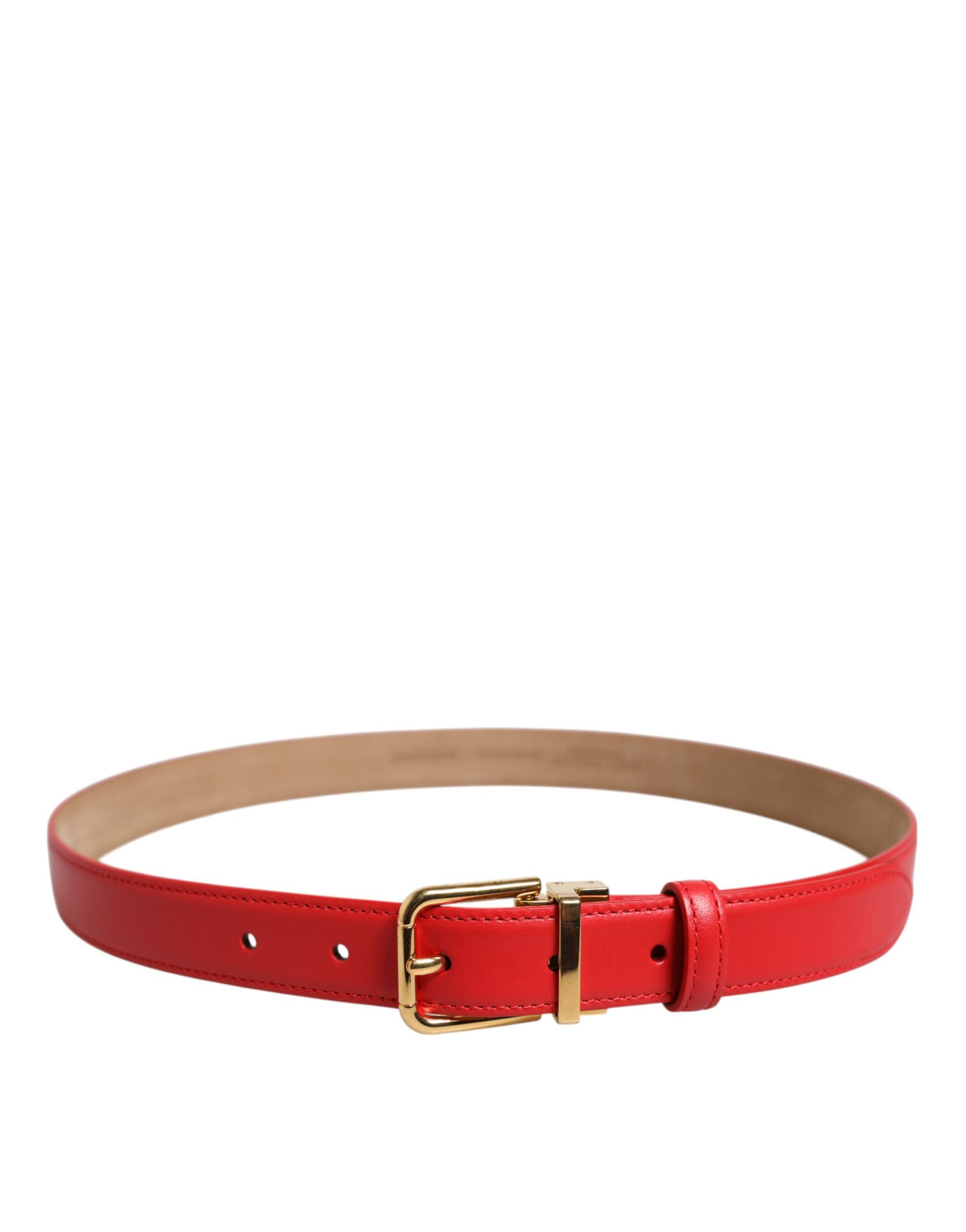 Dolce & Gabbana Red Leather Gold Metal Buckle Cintura Women's Belt