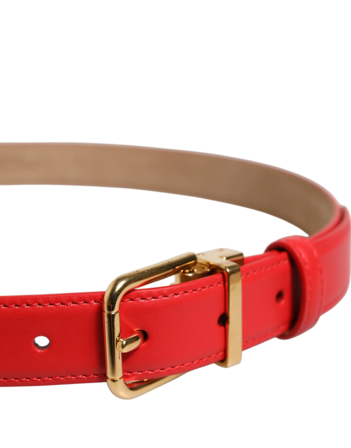 Dolce & Gabbana Red Leather Gold Metal Buckle Cintura Women's Belt