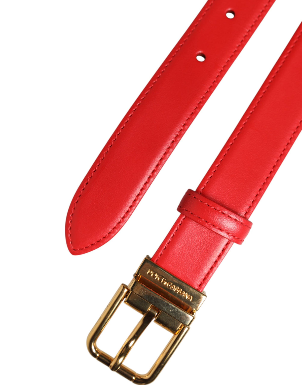 Dolce & Gabbana Red Leather Gold Metal Buckle Cintura Women's Belt