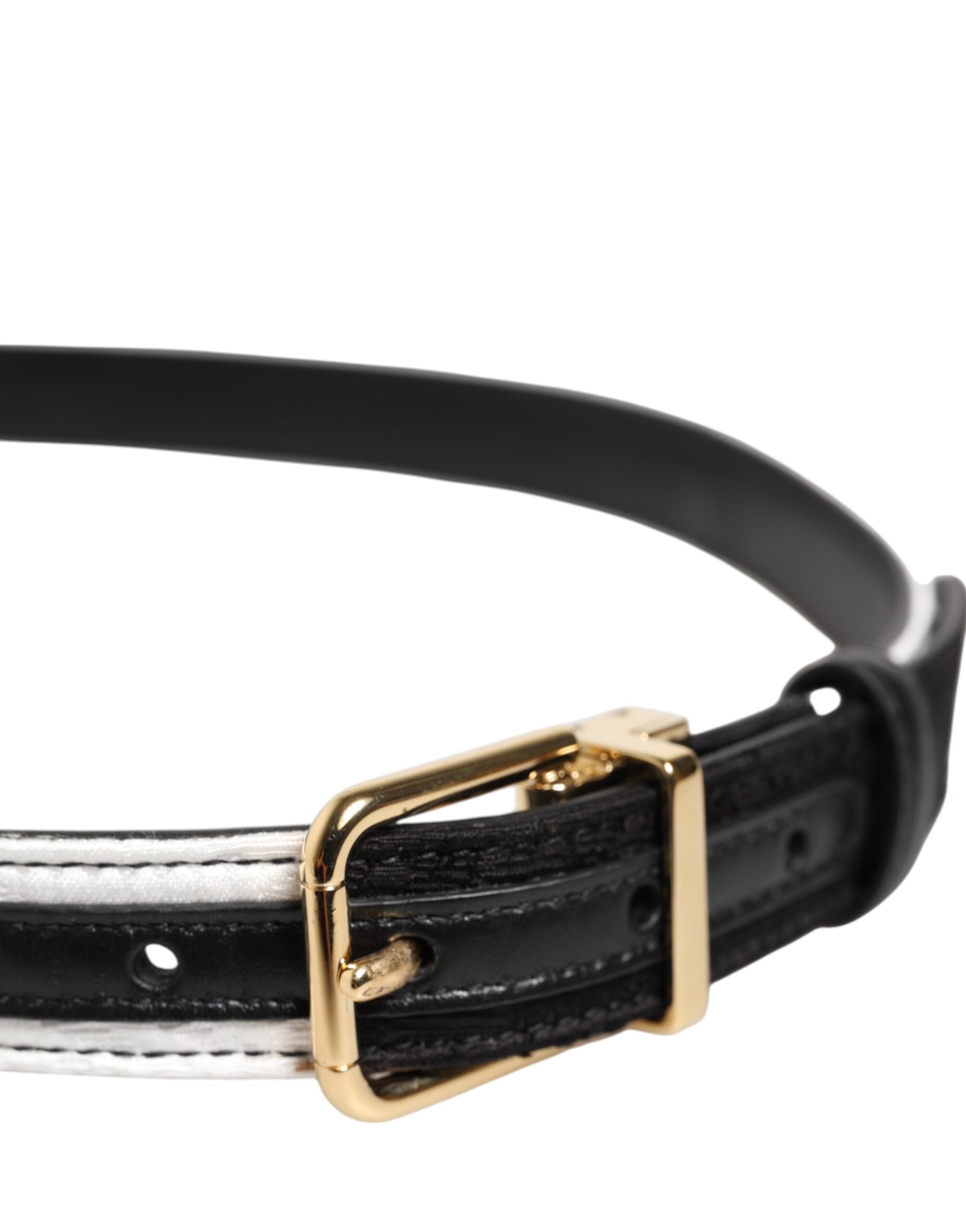 Dolce & Gabbana Black White Patchwork Gold Metal Buckle Women's Belt