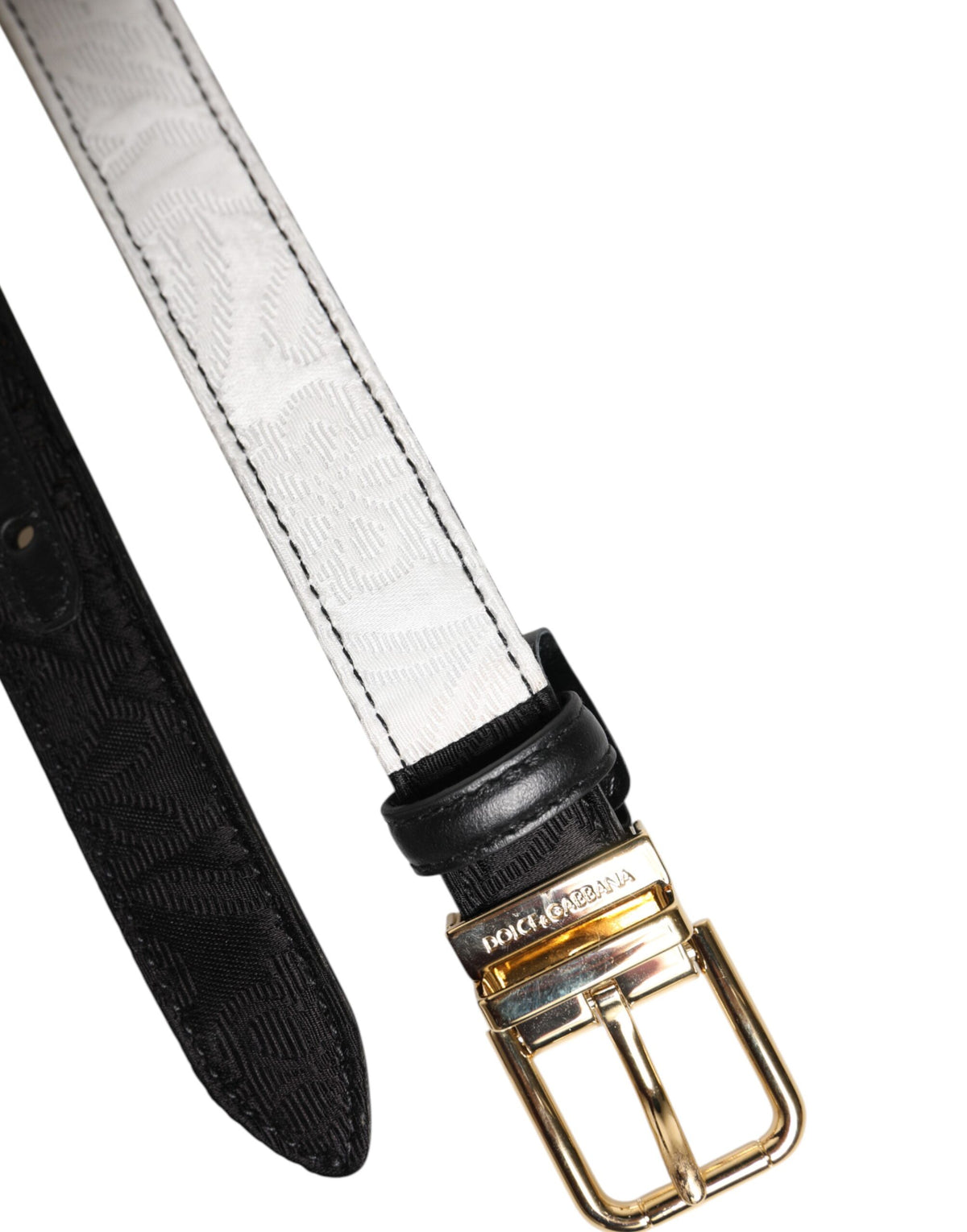 Dolce & Gabbana Black White Patchwork Gold Metal Buckle Women's Belt