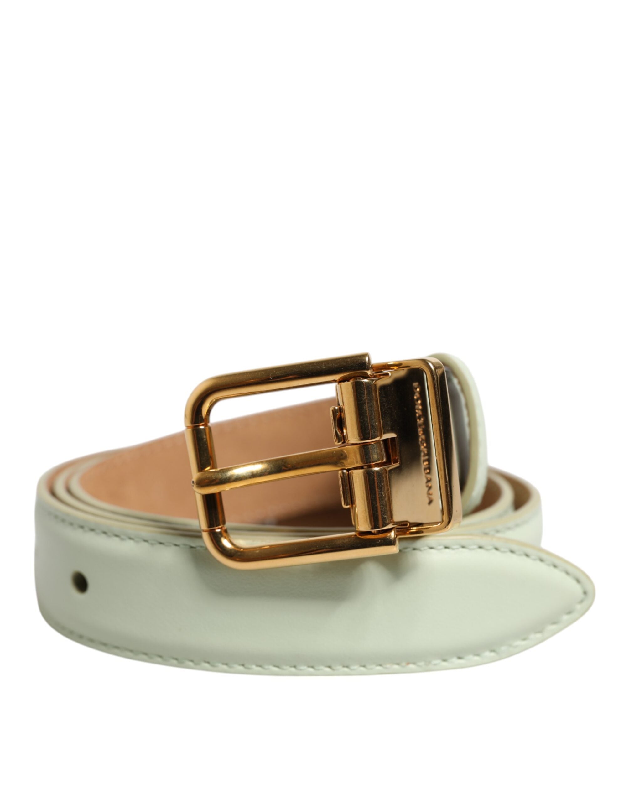 Dolce & Gabbana Light Green Leather Gold Metal Buckle Women's Belt