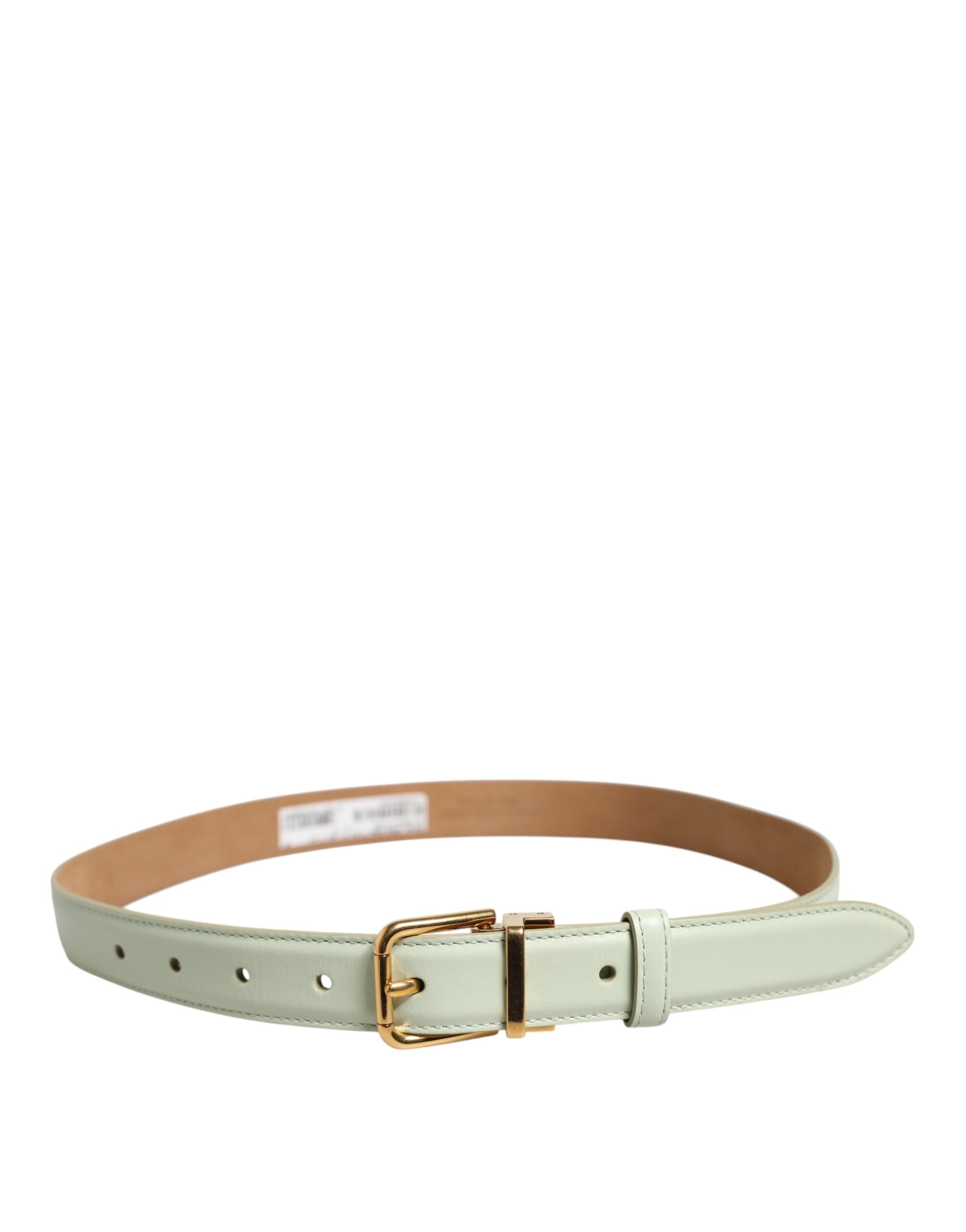 Dolce & Gabbana Light Green Leather Gold Metal Buckle Women's Belt