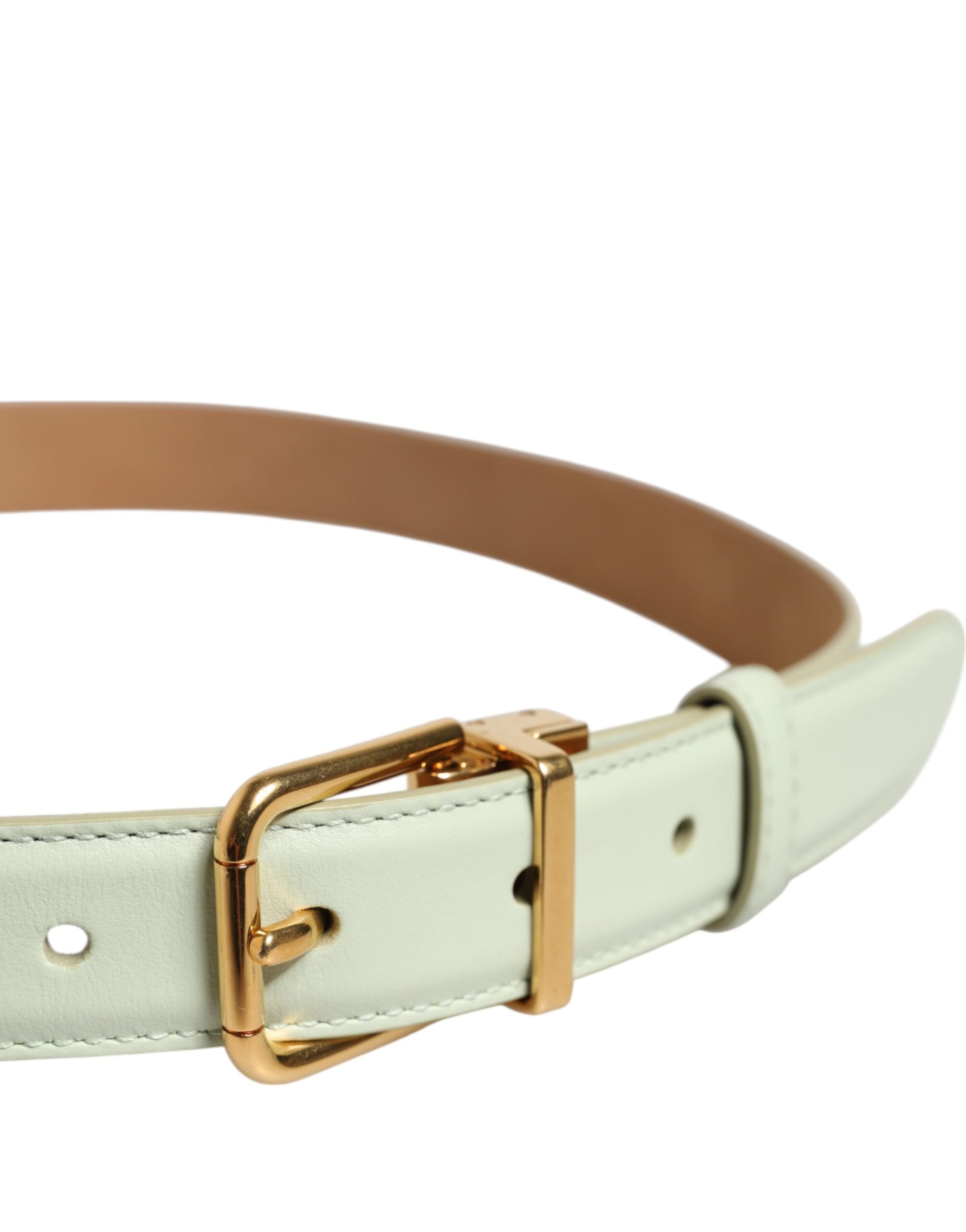 Dolce & Gabbana Light Green Leather Gold Metal Buckle Women's Belt