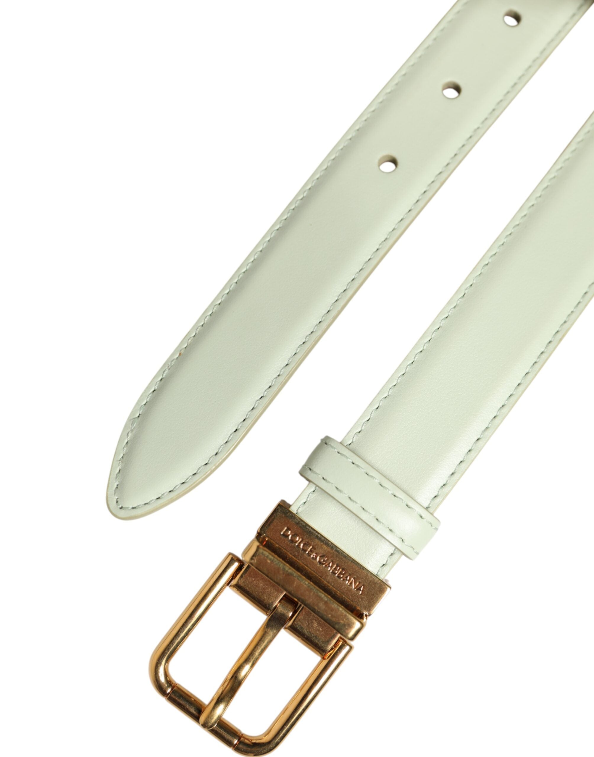 Dolce & Gabbana Light Green Leather Gold Metal Buckle Women's Belt