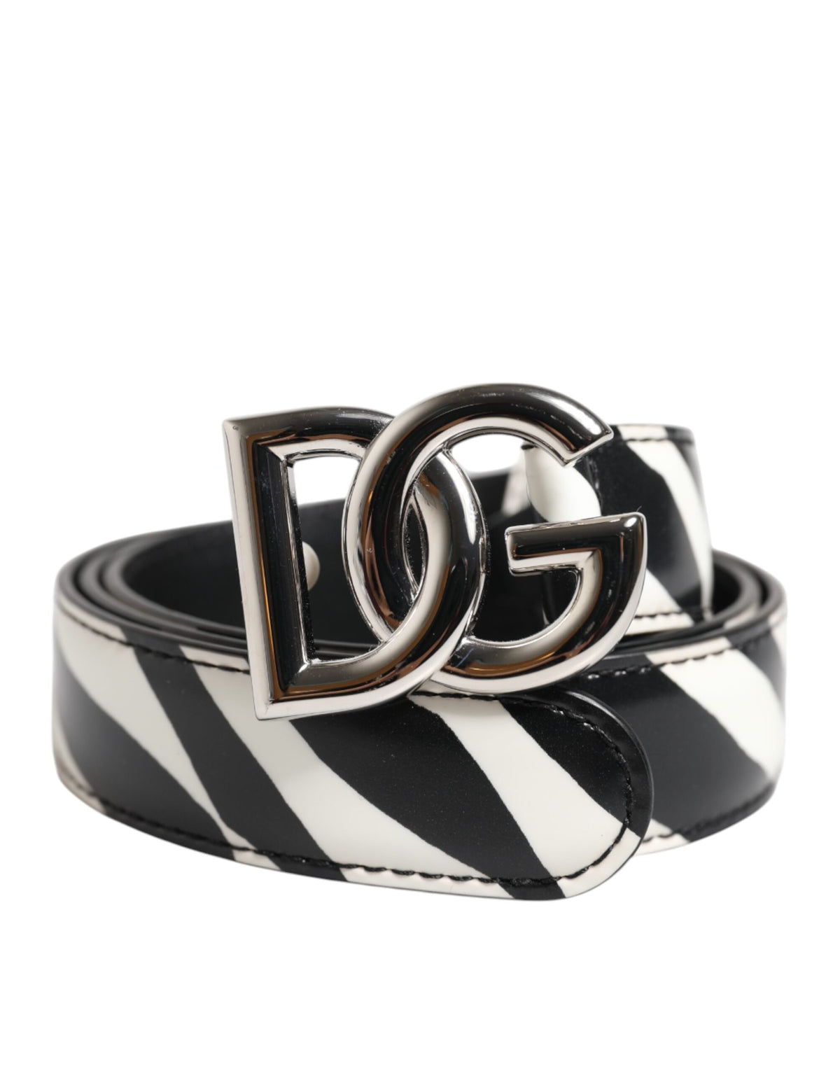 Dolce & Gabbana Black White Leather Silver Metal Buckle Women's Belt (Pre-Owned)