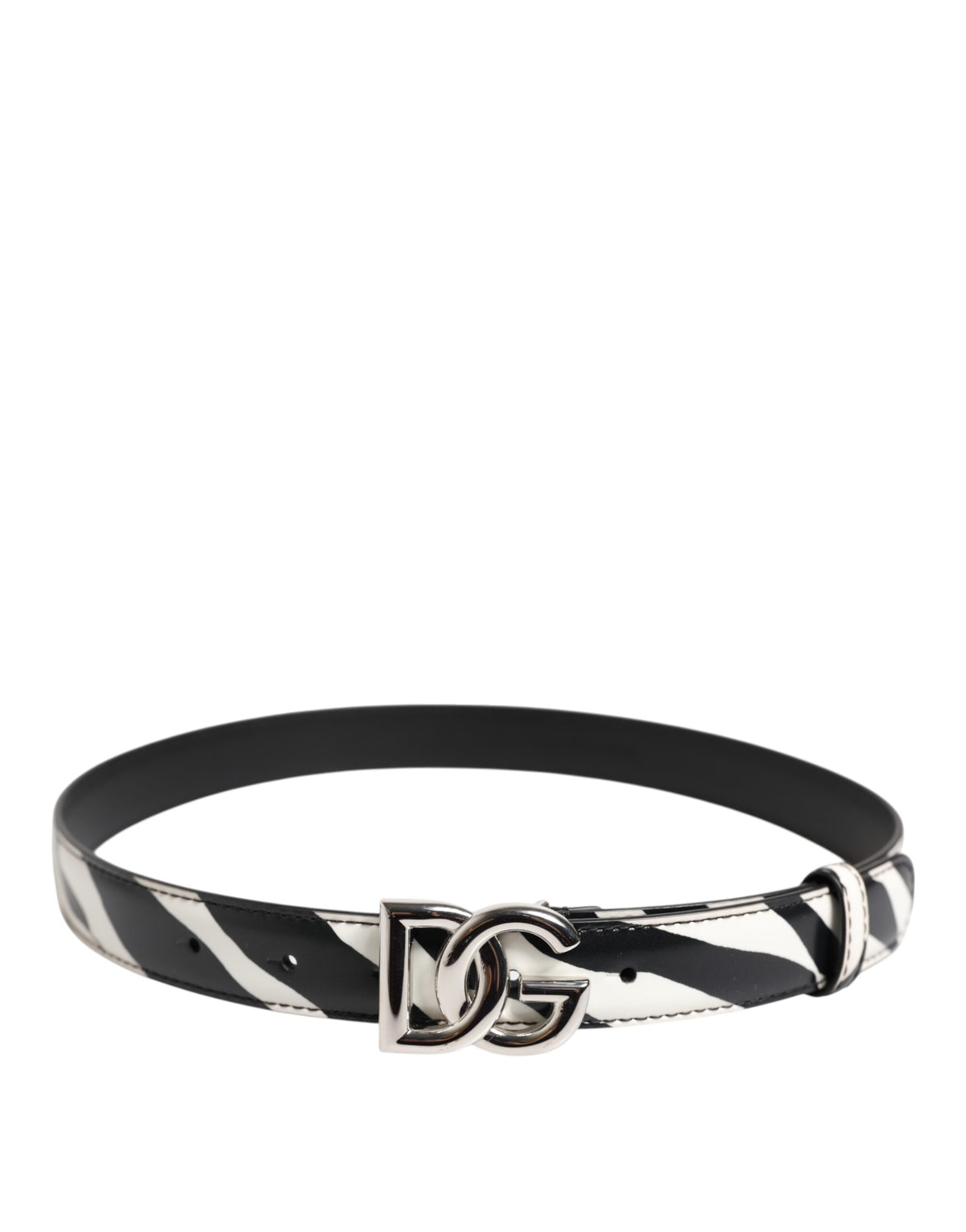 Dolce & Gabbana Black White Leather Silver Metal Buckle Women's Belt (Pre-Owned)