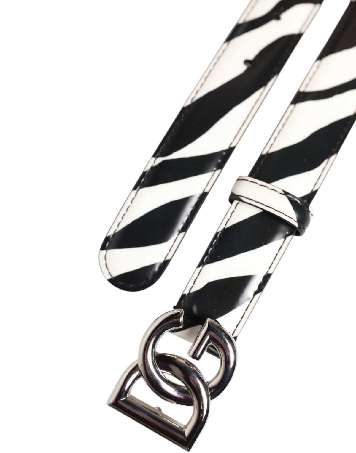 Dolce & Gabbana Black White Leather Silver Metal Buckle Women's Belt (Pre-Owned)