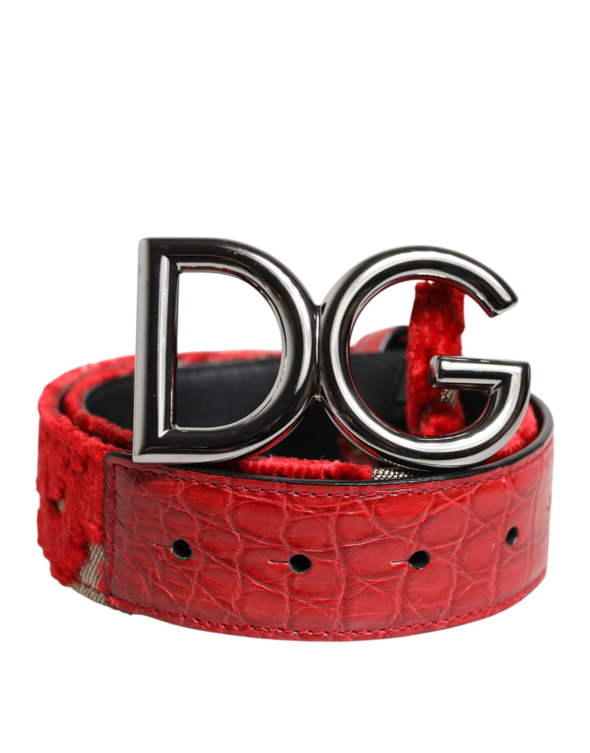 Dolce & Gabbana Red Viscose Silver DG Logo Metal Buckle Women's Belt