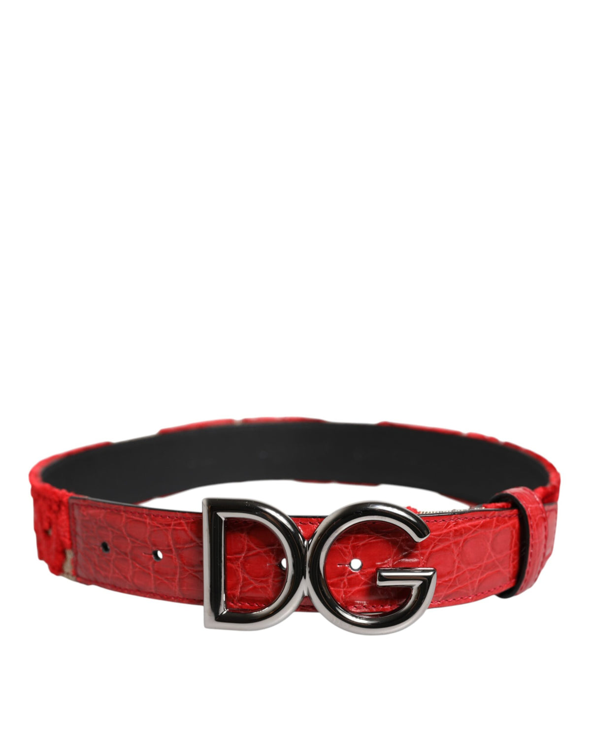 Dolce & Gabbana Red Viscose Silver DG Logo Metal Buckle Women's Belt