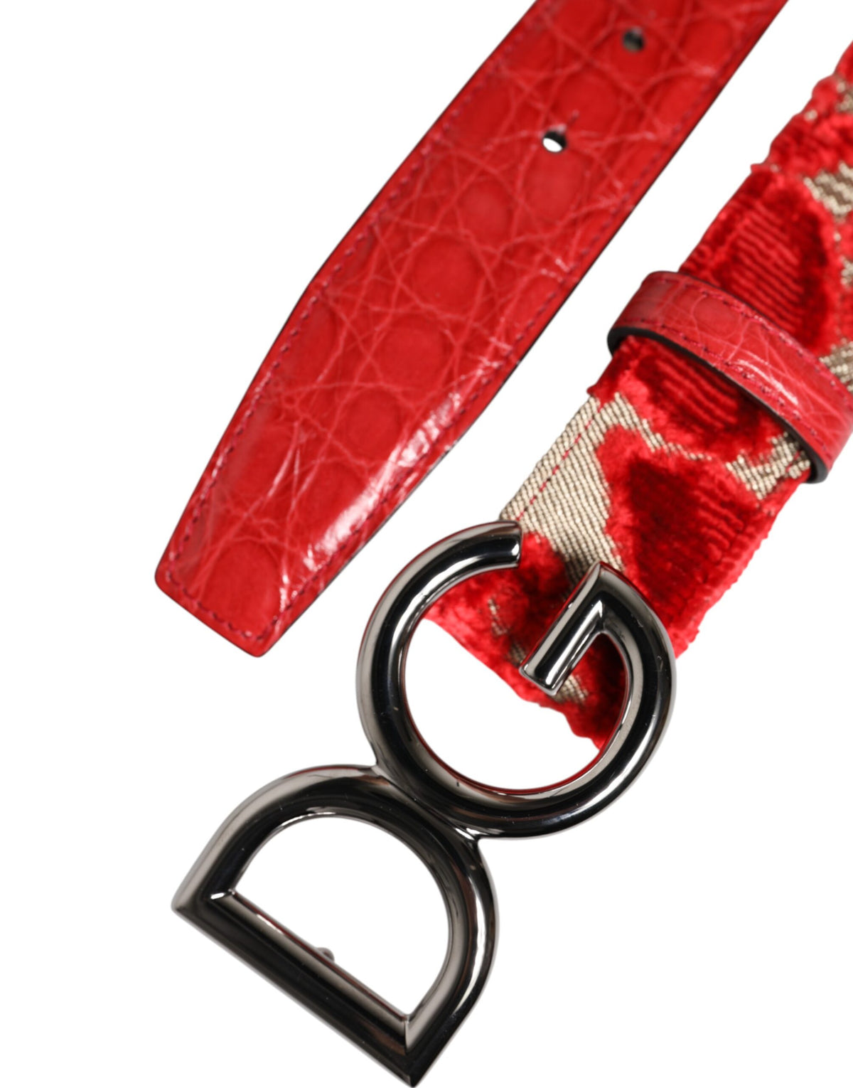 Dolce & Gabbana Red Viscose Silver DG Logo Metal Buckle Women's Belt