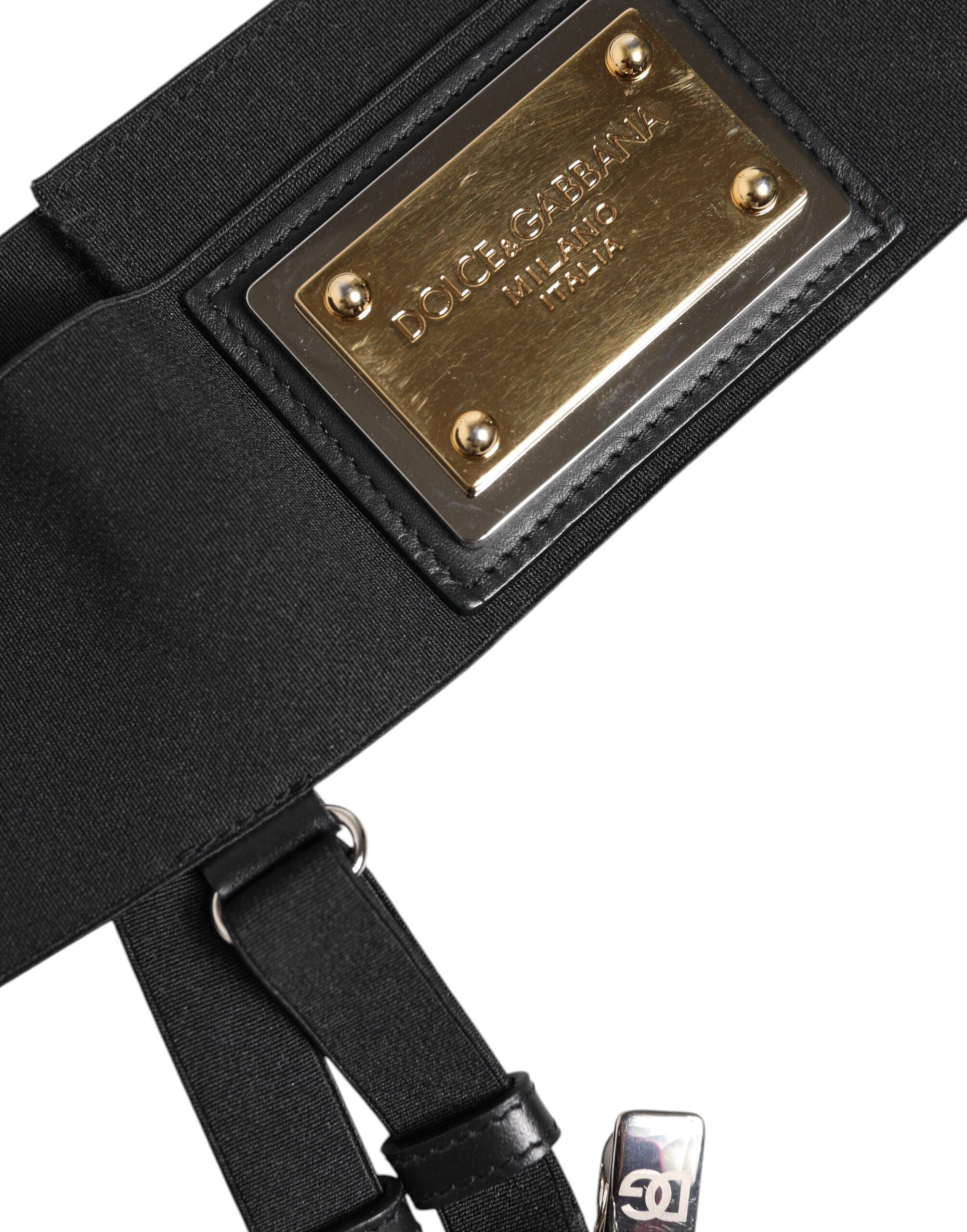 Dolce & Gabbana Black Leather Logo Wide Waist Belt Women's Suspender (Pre-Owned)