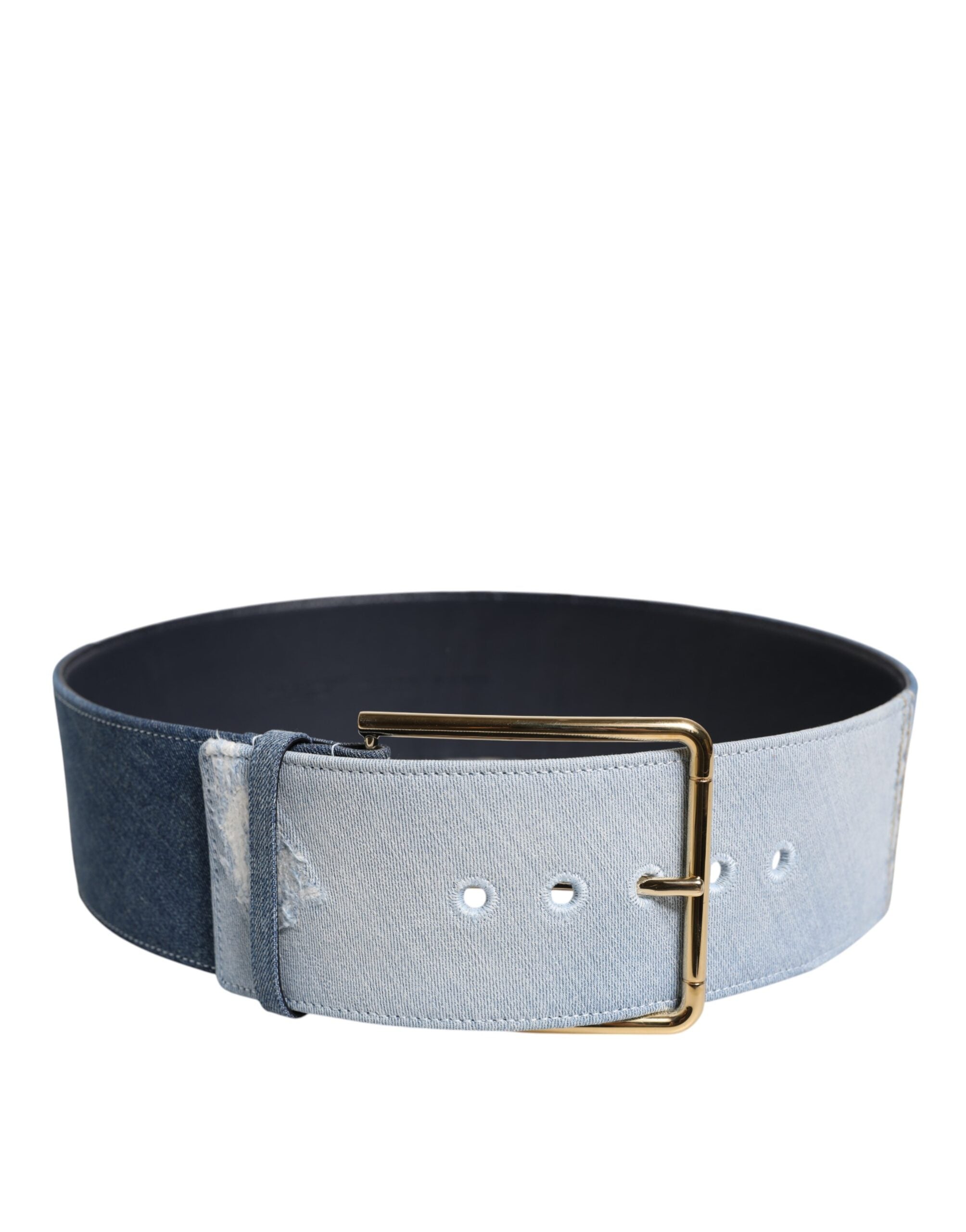 Dolce & Gabbana Two Tone Blue Denim Gold Metal Buckle Women's Belt