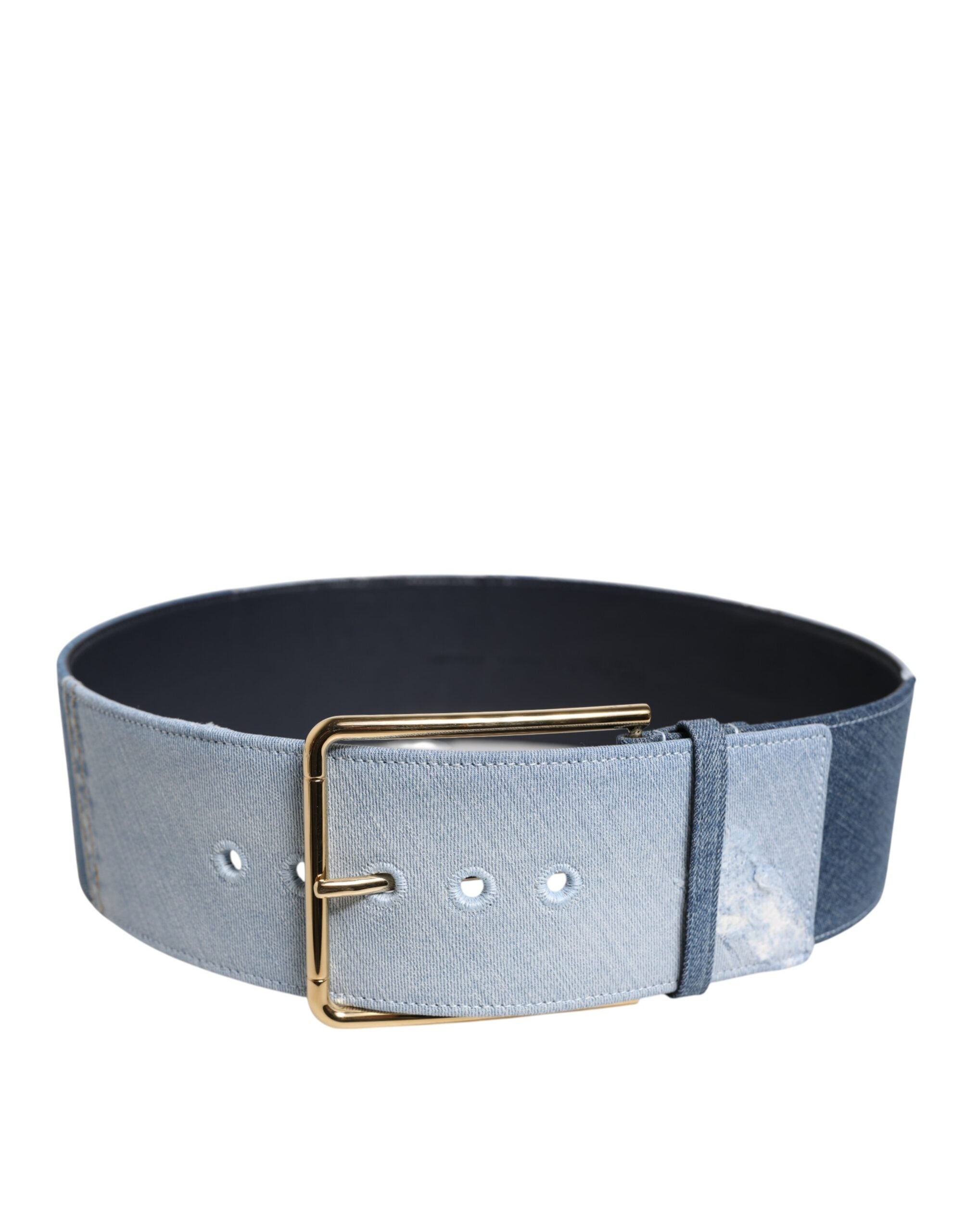 Dolce & Gabbana Two Tone Blue Denim Gold Metal Buckle Women's Belt (Pre-Owned)