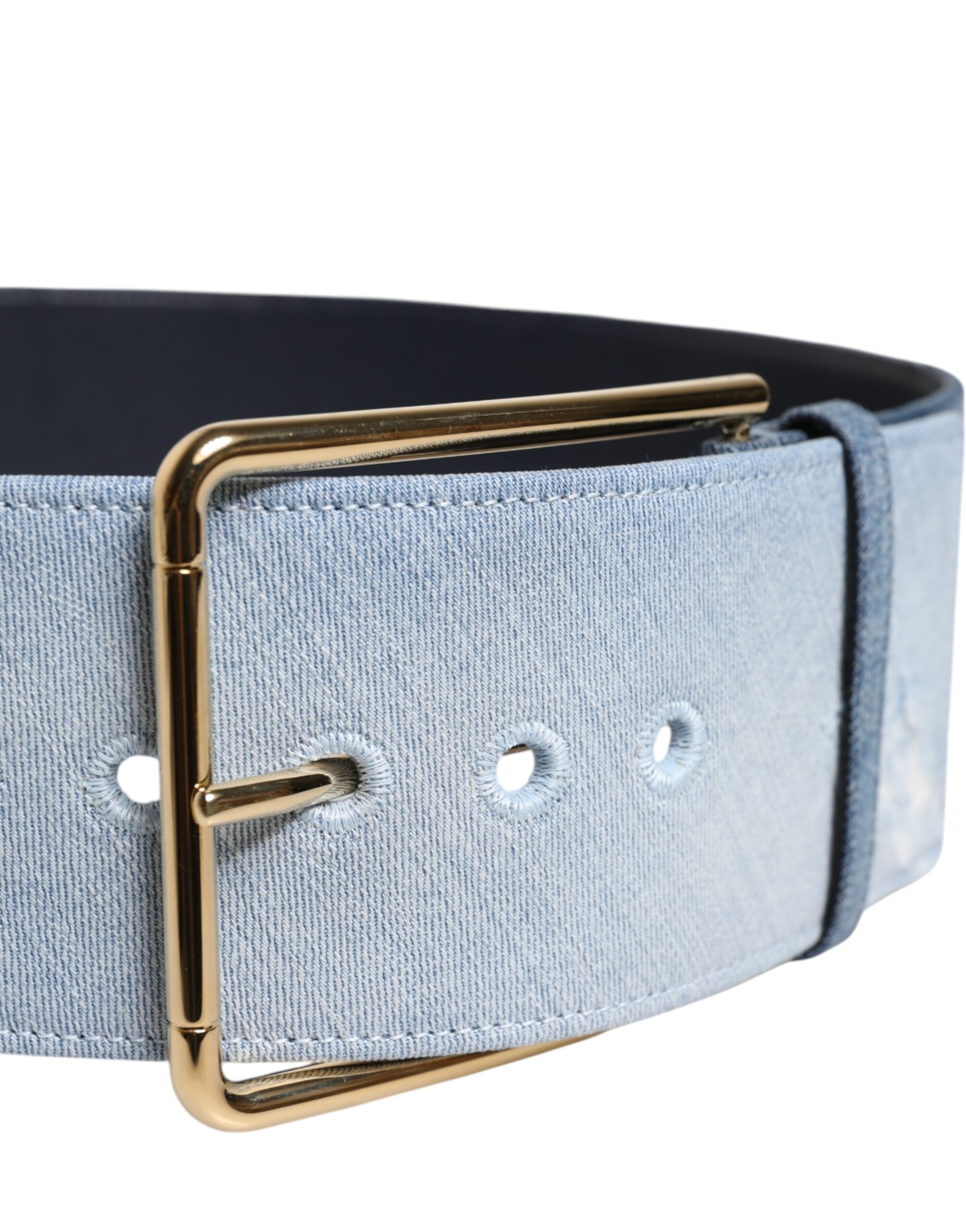 Dolce & Gabbana Two Tone Blue Denim Gold Metal Buckle Women's Belt (Pre-Owned)