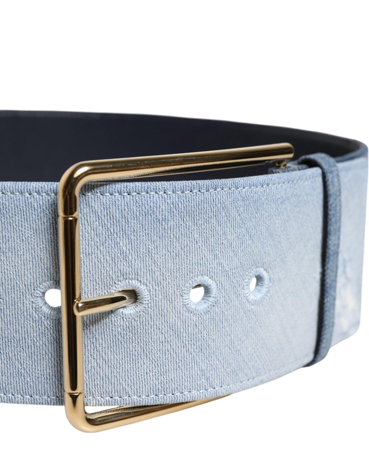Dolce & Gabbana Two Tone Blue Denim Gold Metal Buckle Women's Belt (Pre-Owned)
