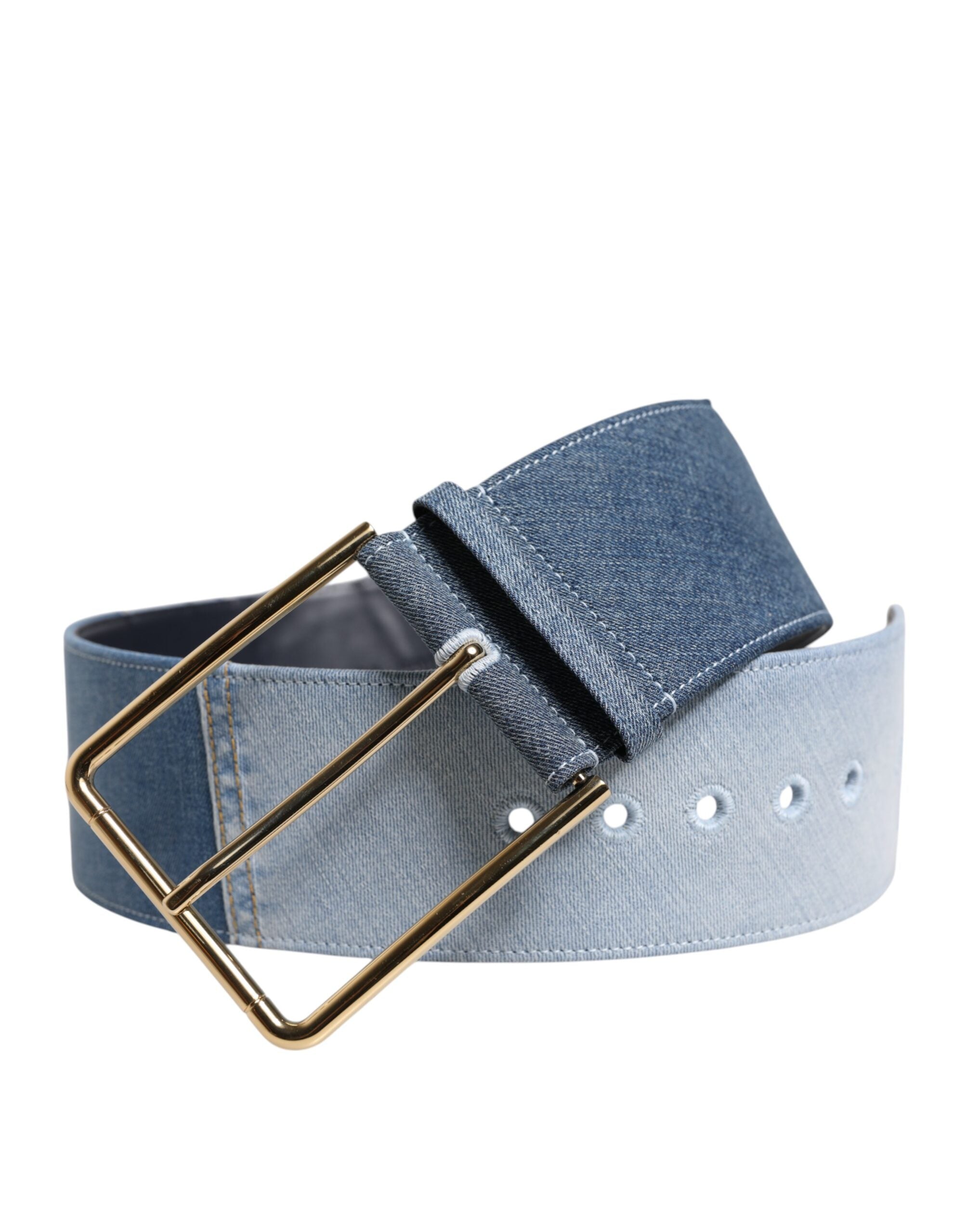 Dolce & Gabbana Two Tone Blue Denim Gold Metal Buckle Women's Belt (Pre-Owned)