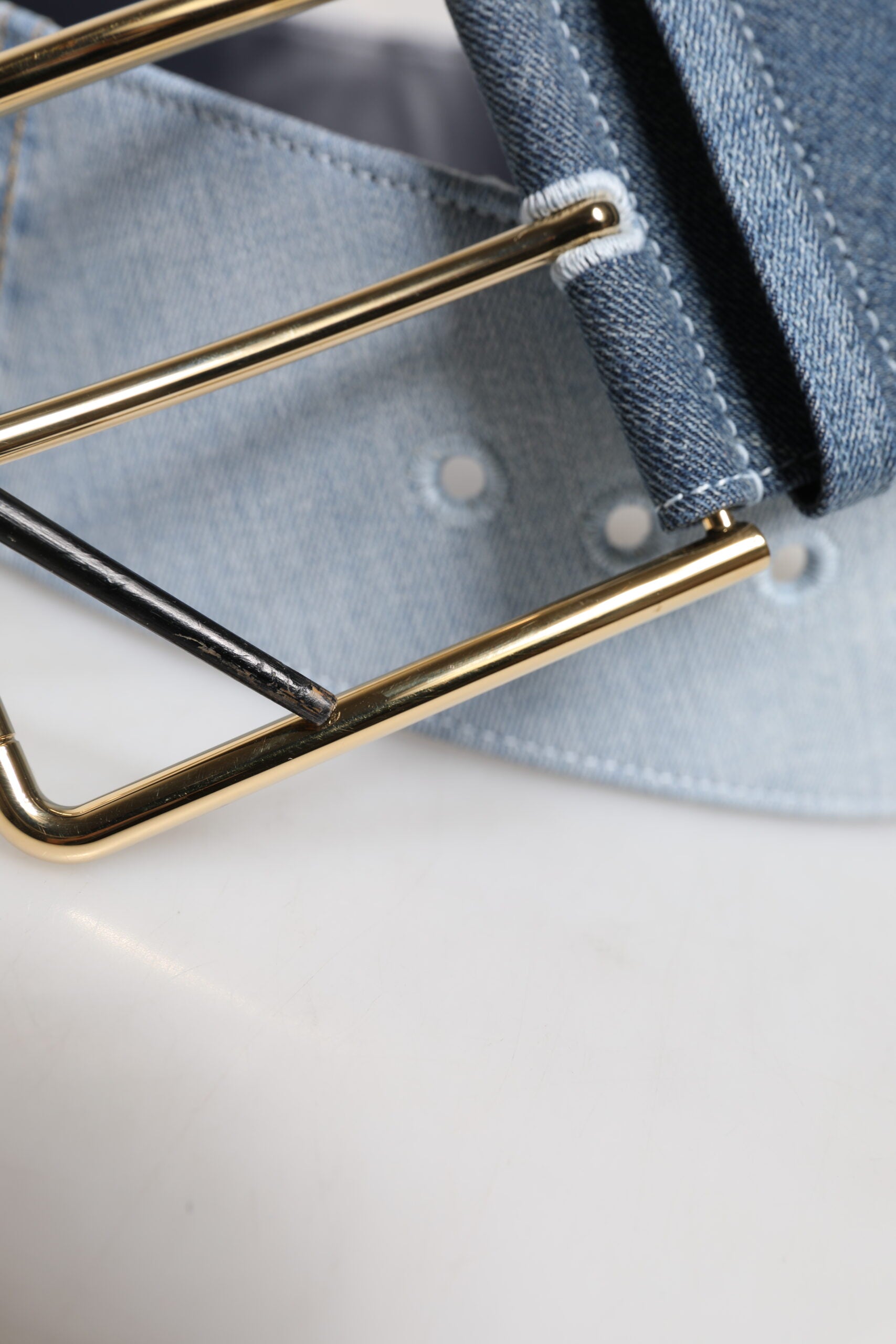Dolce & Gabbana Two Tone Blue Denim Gold Metal Buckle Women's Belt (Pre-Owned)