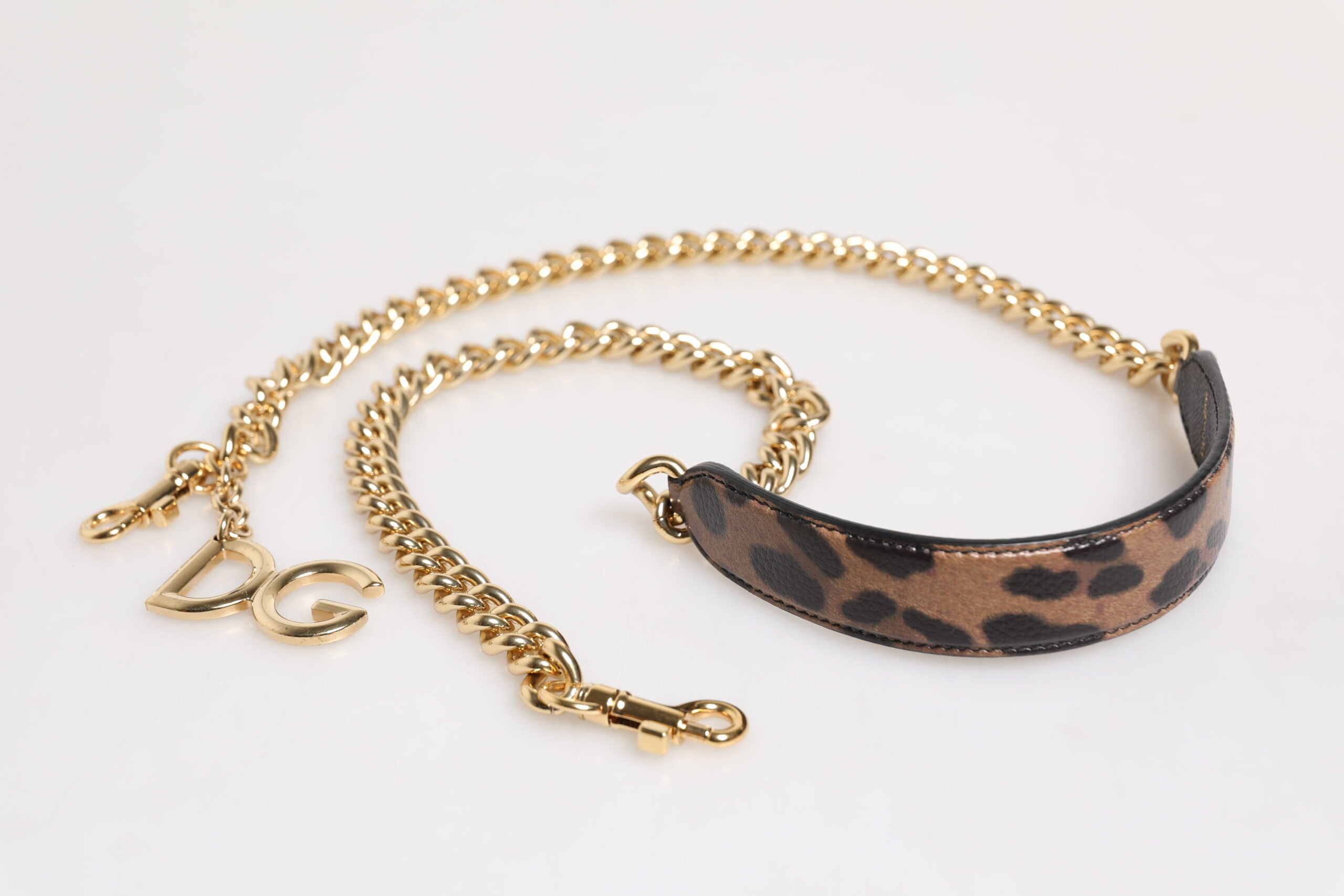 Dolce & Gabbana Brown Leopard Gold Brass Chain Accessory Shoulder Women's Strap