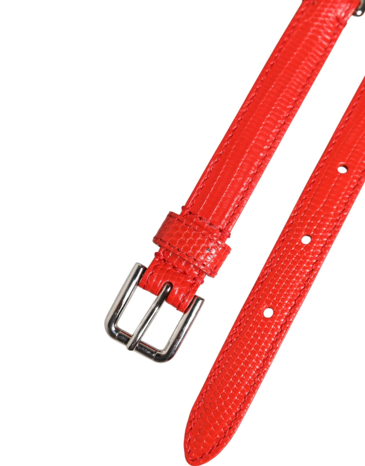 Dolce & Gabbana Red Leather Silver Chain Floral Cintura Women's Belt