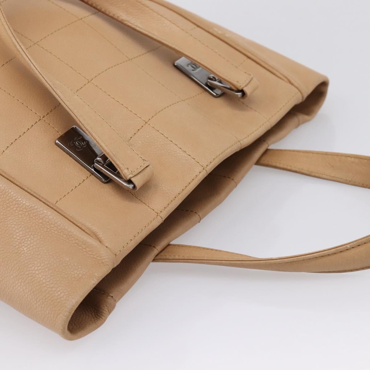 Chanel Chocolate Bar Coco Mark Leather Beige Leather Tote Bag Bag (Pre-Owned)