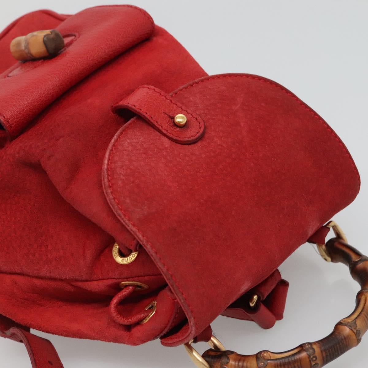 Gucci Vintage Bamboo Suede Red Suede Backpack Bag (Pre-Owned)
