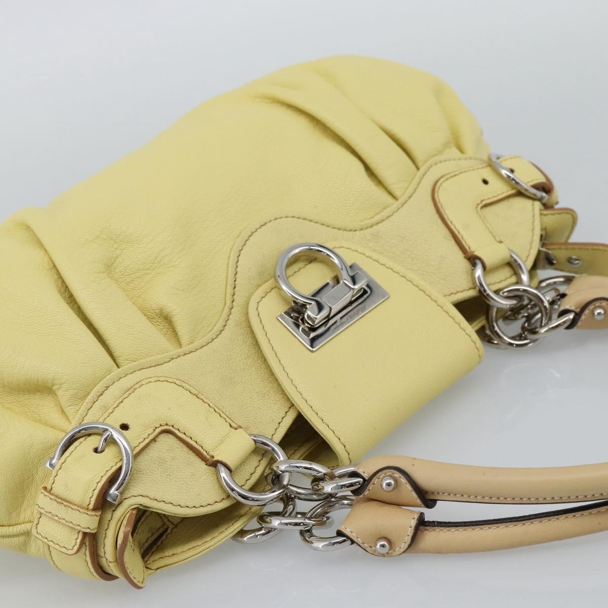Salvatore Ferragamo Gancini Leather Yellow Leather Handbag (Pre-Owned)