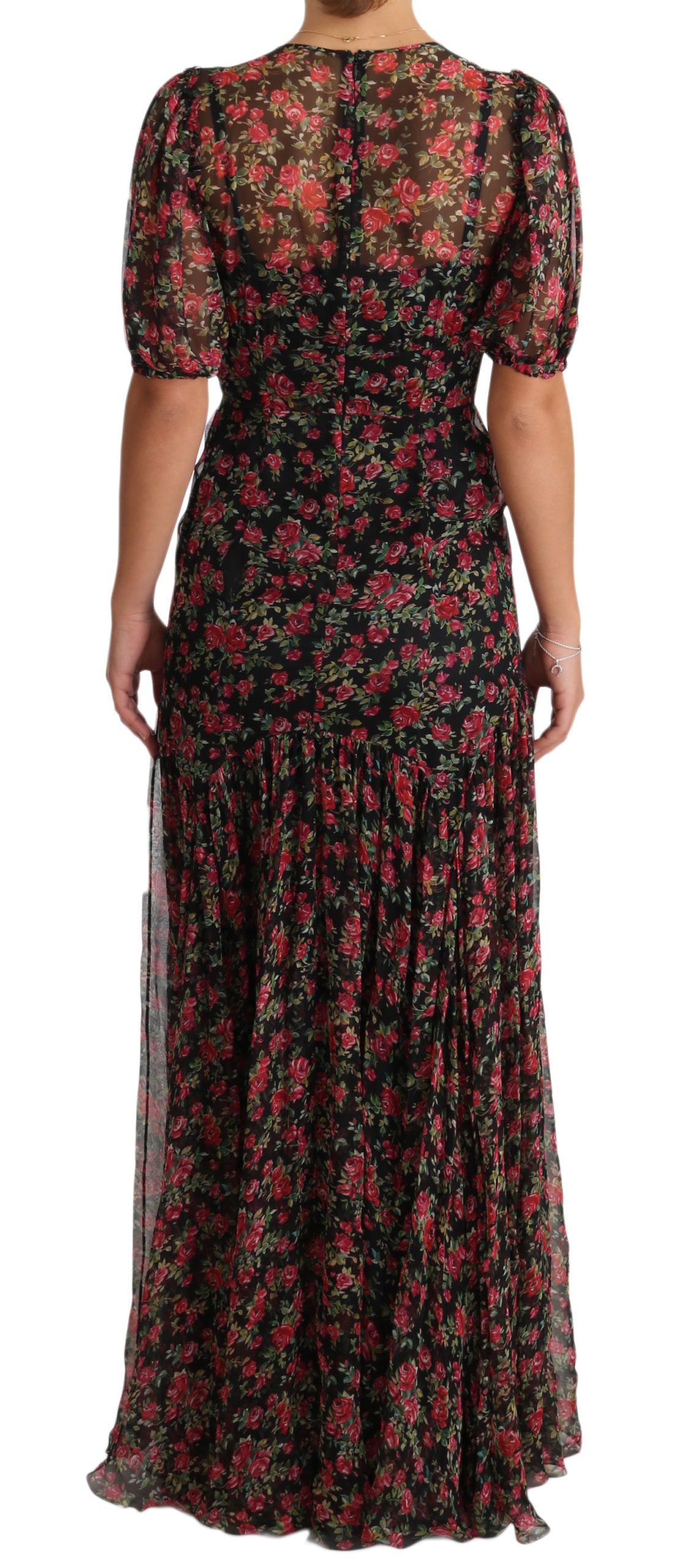 Dolce & Gabbana Black Floral Roses A-Line Shift Gown Women's Dress