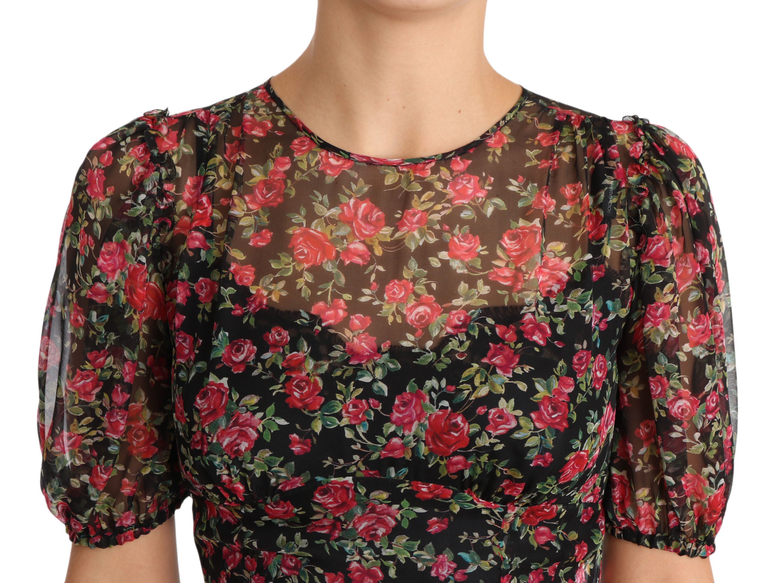 Dolce & Gabbana Black Floral Roses A-Line Shift Gown Women's Dress