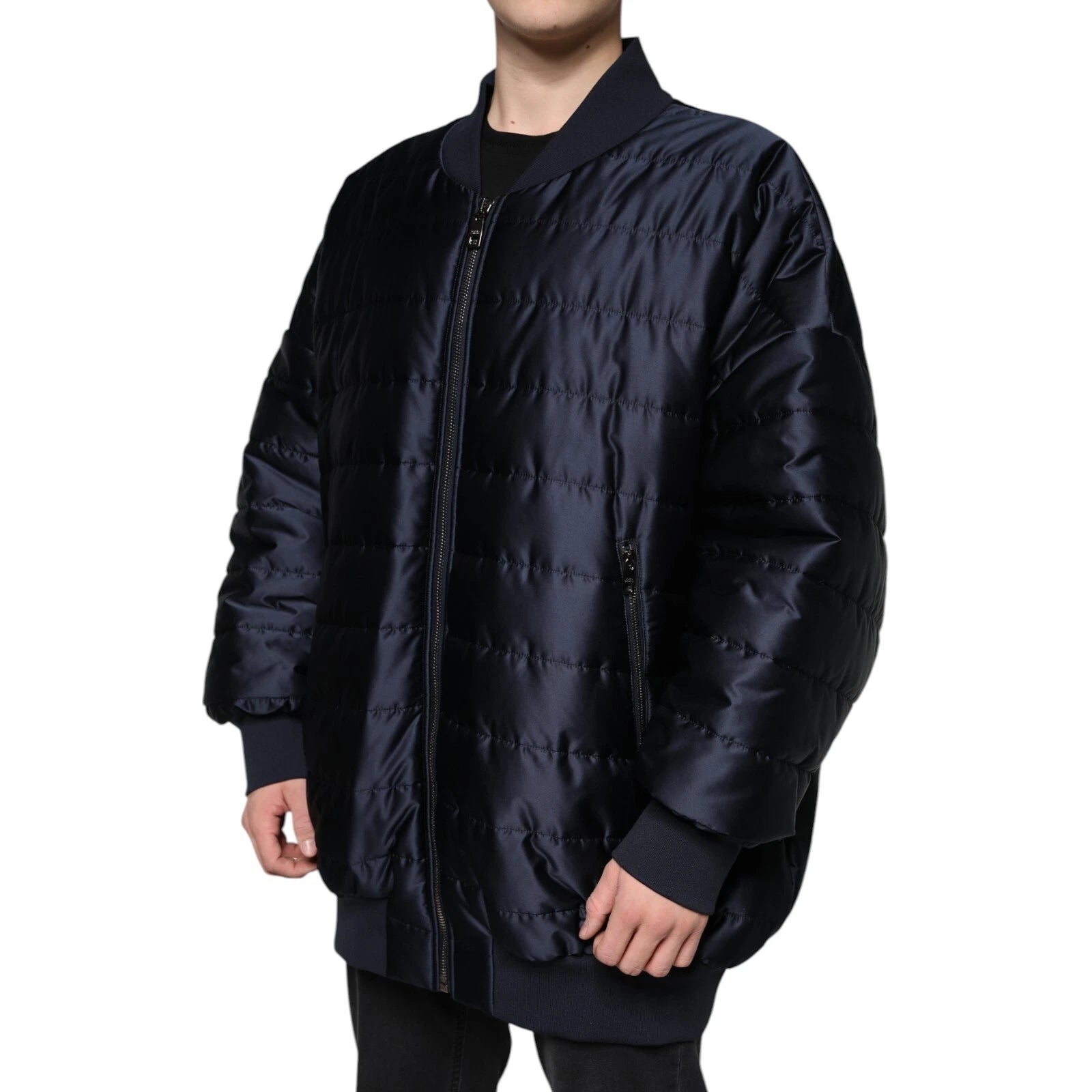 Dolce & Gabbana Dark Blue Quilted Full Zip Bomber Men's Jacket