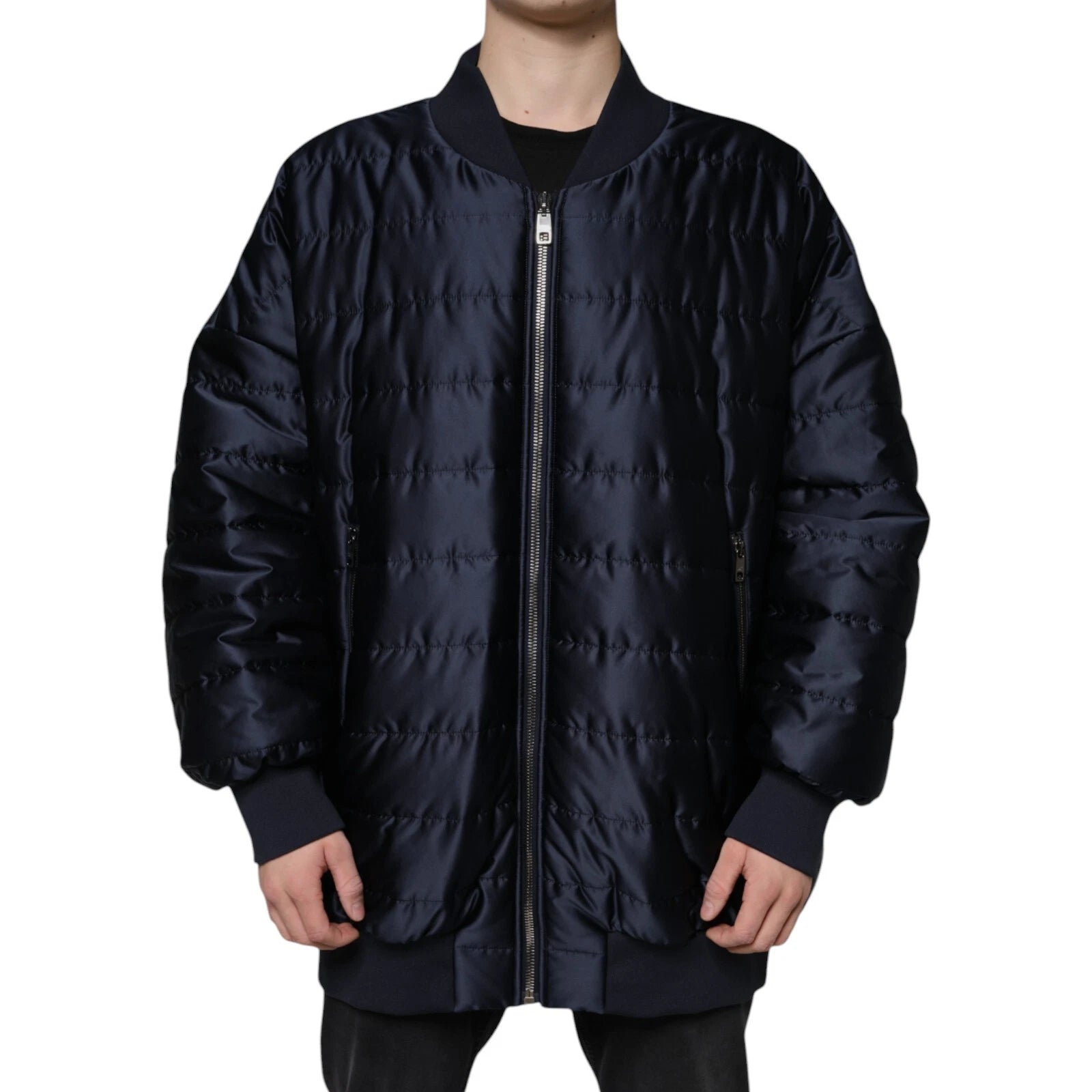 Dolce & Gabbana Dark Blue Quilted Full Zip Bomber Men's Jacket