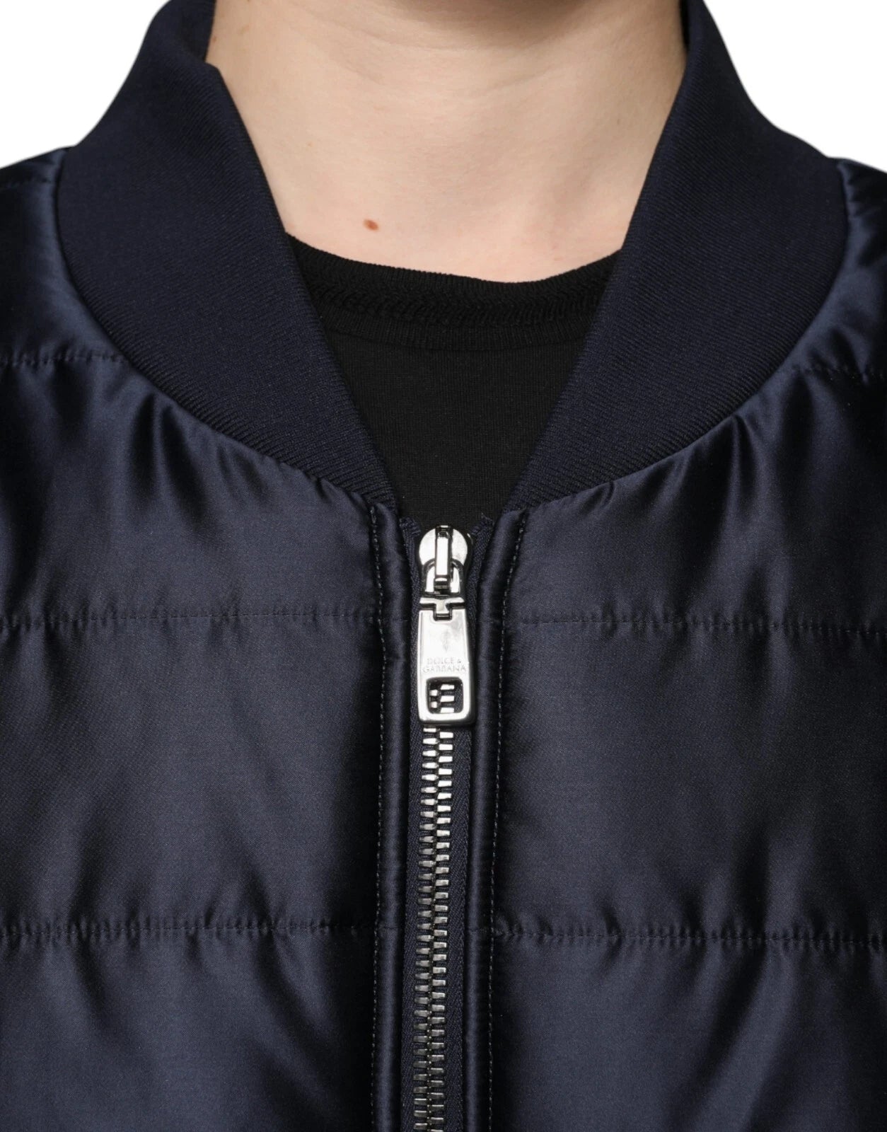 Dolce & Gabbana Dark Blue Quilted Full Zip Bomber Men's Jacket