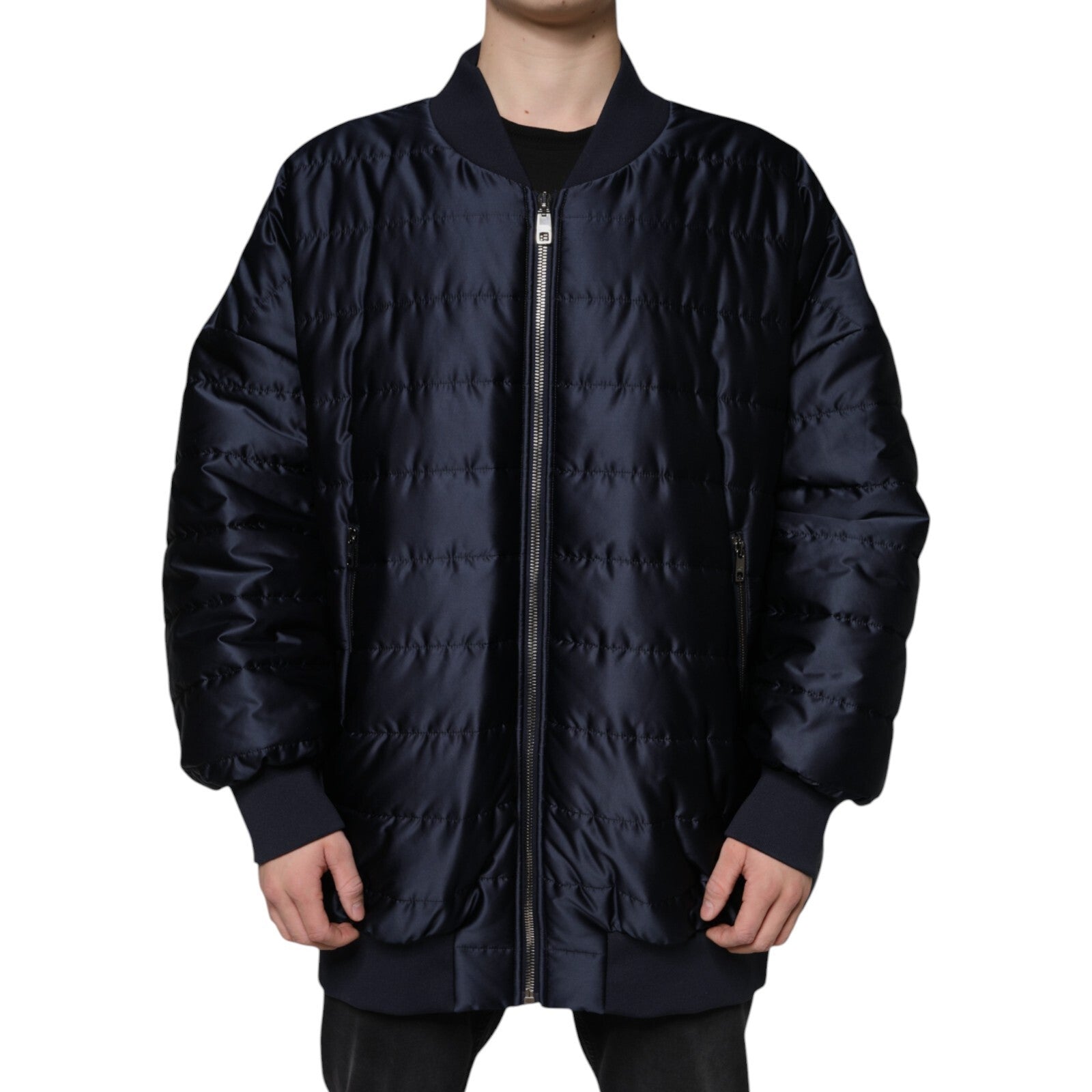 Dolce & Gabbana Dark Blue Quilted Full Zip Bomber Men's Jacket