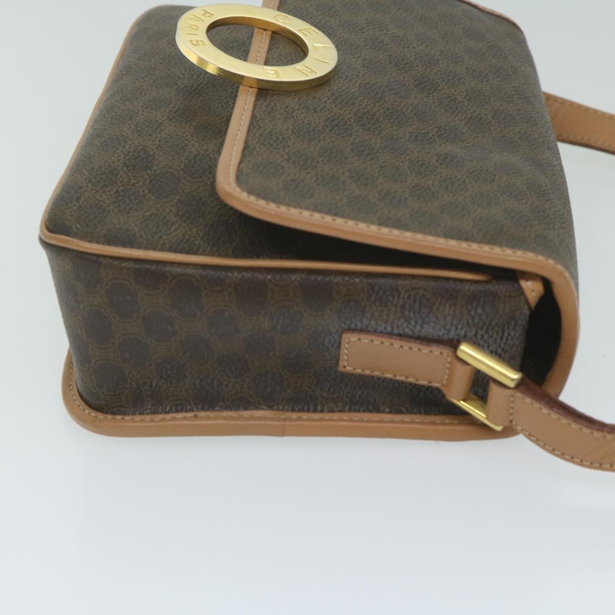 Celine Vintage Macadam Circle Logo Canvas And Leather Brown Canvas Shoulder Bag Bag (Pre-Owned)