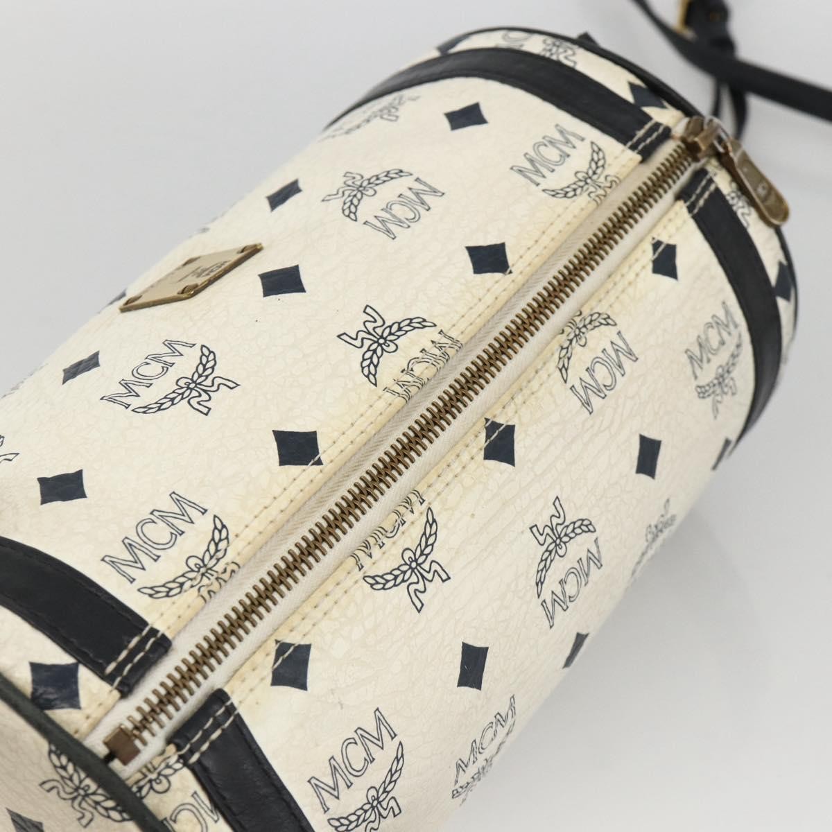MCM Visetos Leather White Leather Shoulder Bag Bag (Pre-Owned)