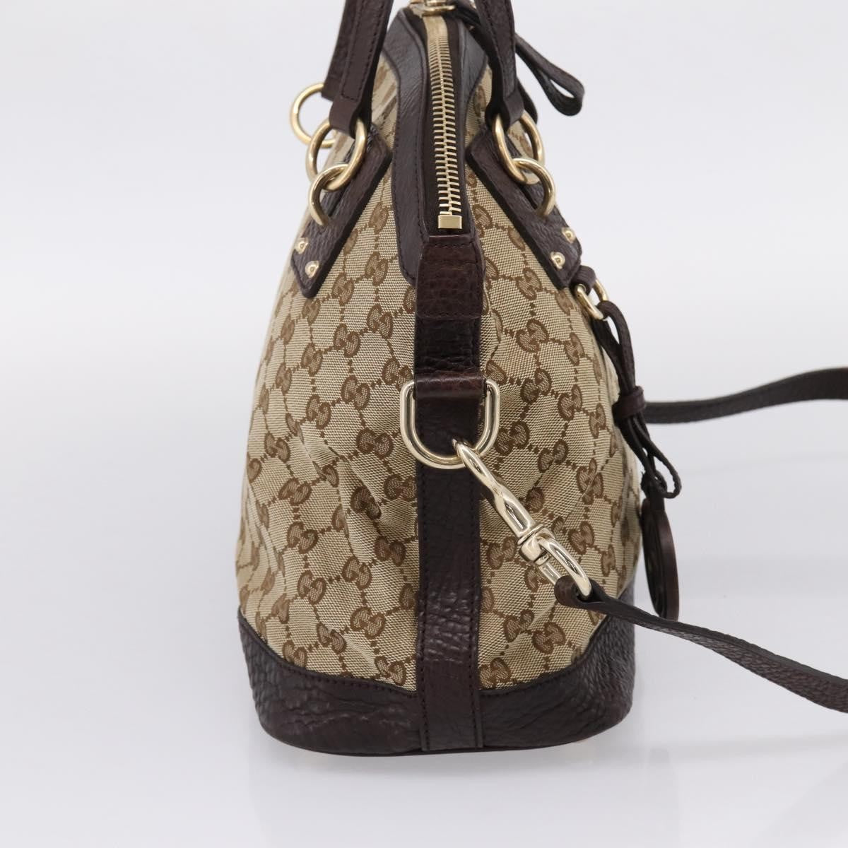 Gucci Britt Convertible Dome Satchel Gg Canvas Beige Canvas Handbag (Pre-Owned)