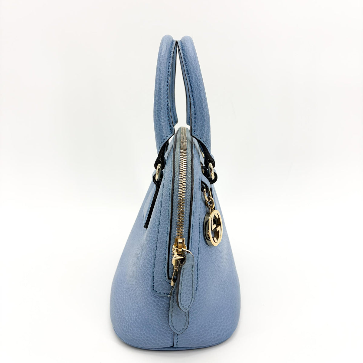 Gucci Convertible Dome Satchel Leather Blue Calfskin Handbag (Pre-Owned)