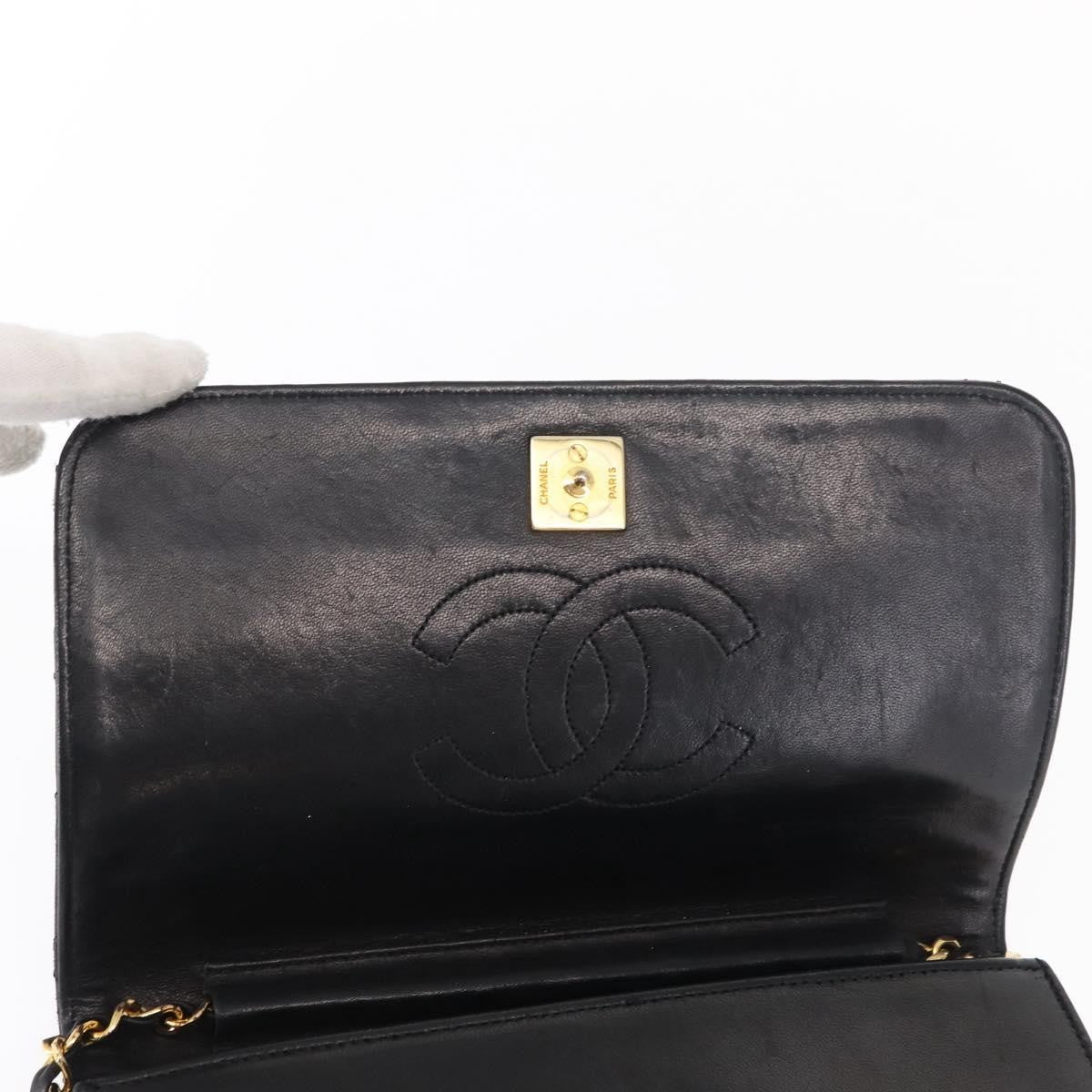 Chanel Vintage Full Flap Quilted Lambskin Black Leather Shoulder Bag Bag (Pre-Owned)