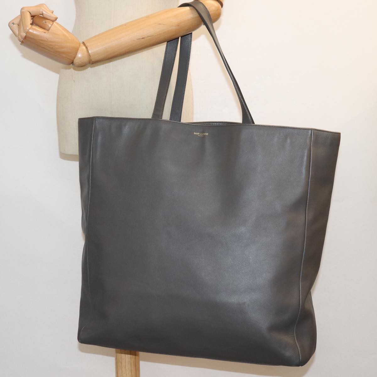 Saint Laurent Reversible North South Shopper Leather Gray Leather Tote Bag Bag (Pre-Owned)