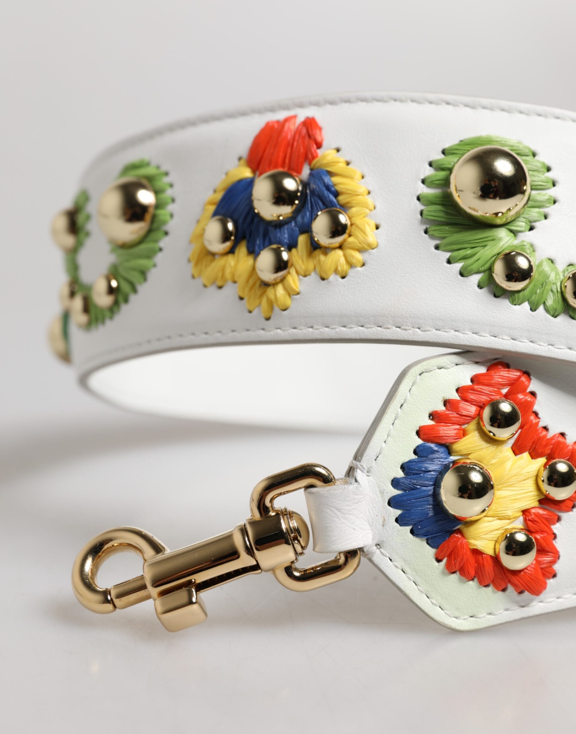 Dolce & Gabbana White Calfskin Raffia Embroidered Patchwork Shoulder Women's Strap (Pre-Owned)