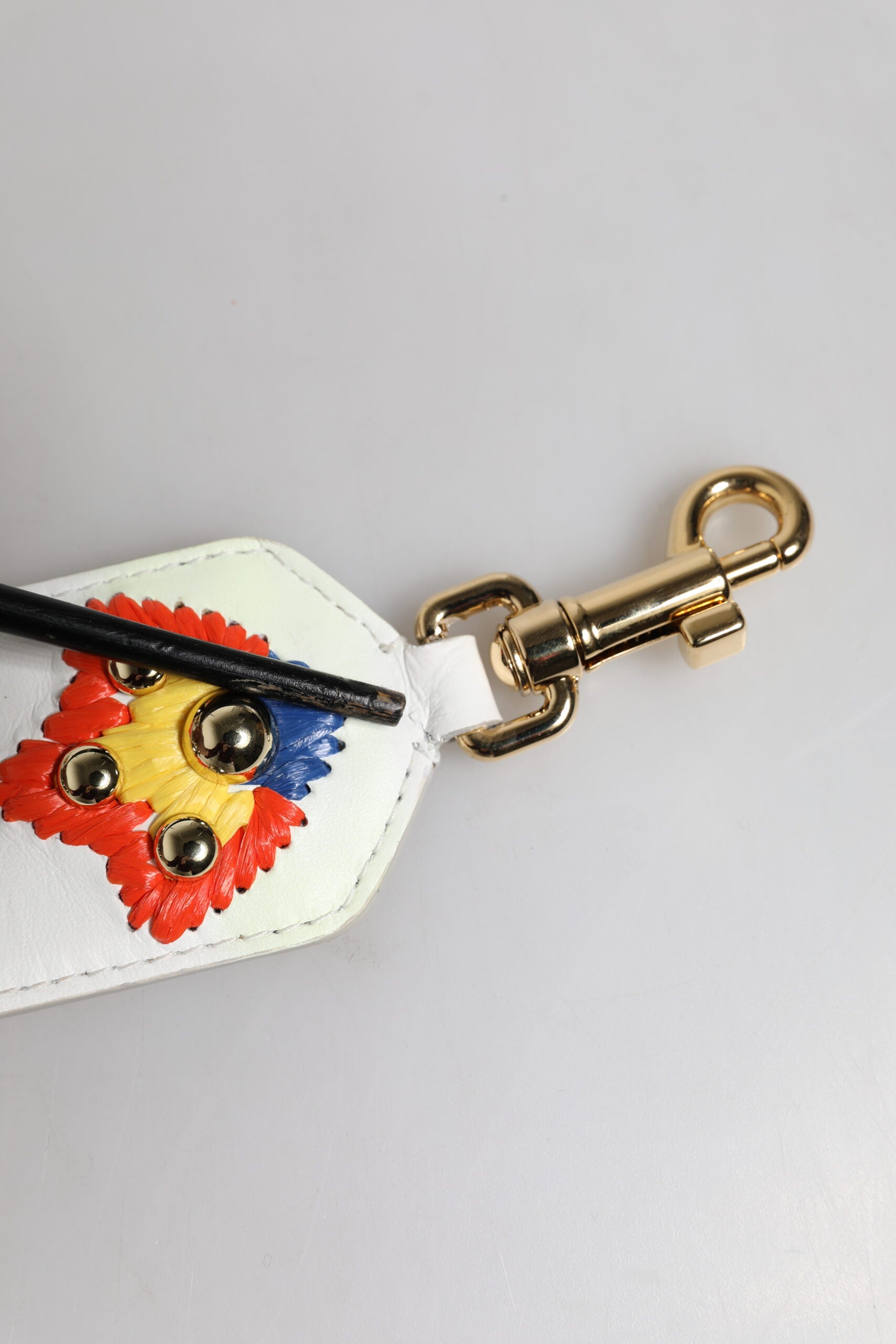 Dolce & Gabbana White Calfskin Raffia Embroidered Patchwork Shoulder Women's Strap (Pre-Owned)