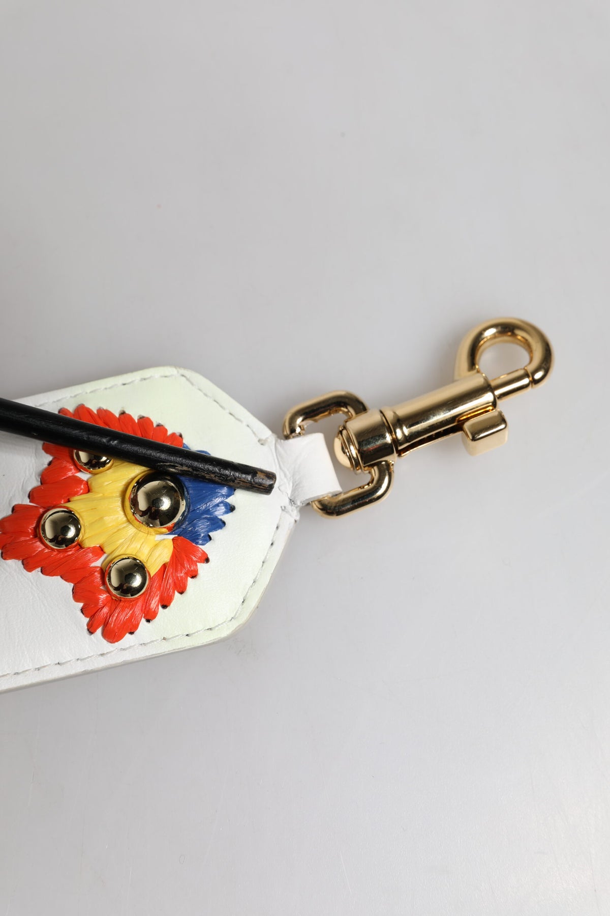 Dolce & Gabbana White Calfskin Raffia Embroidered Patchwork Shoulder Women's Strap (Pre-Owned)