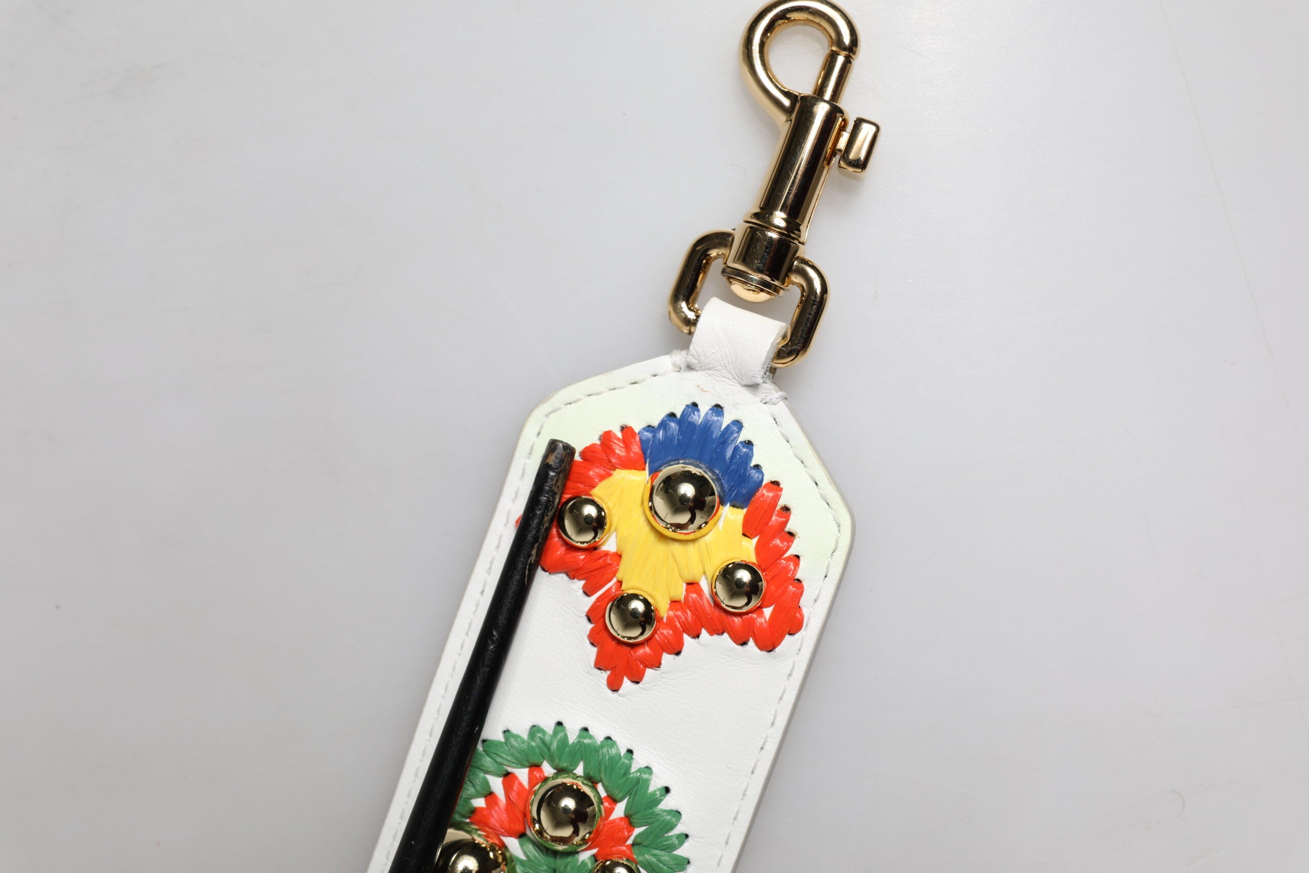 Dolce & Gabbana White Calfskin Raffia Embroidered Patchwork Shoulder Women's Strap (Pre-Owned)