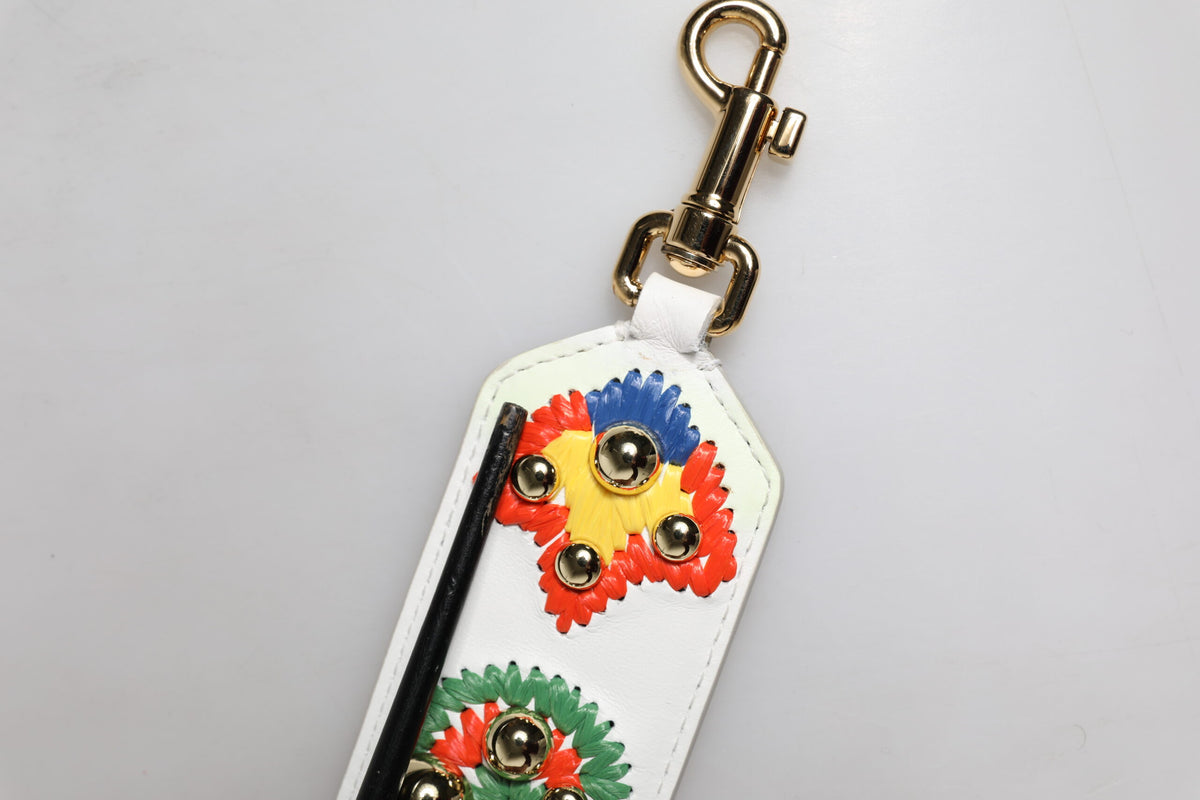Dolce & Gabbana White Calfskin Raffia Embroidered Patchwork Shoulder Women's Strap (Pre-Owned)